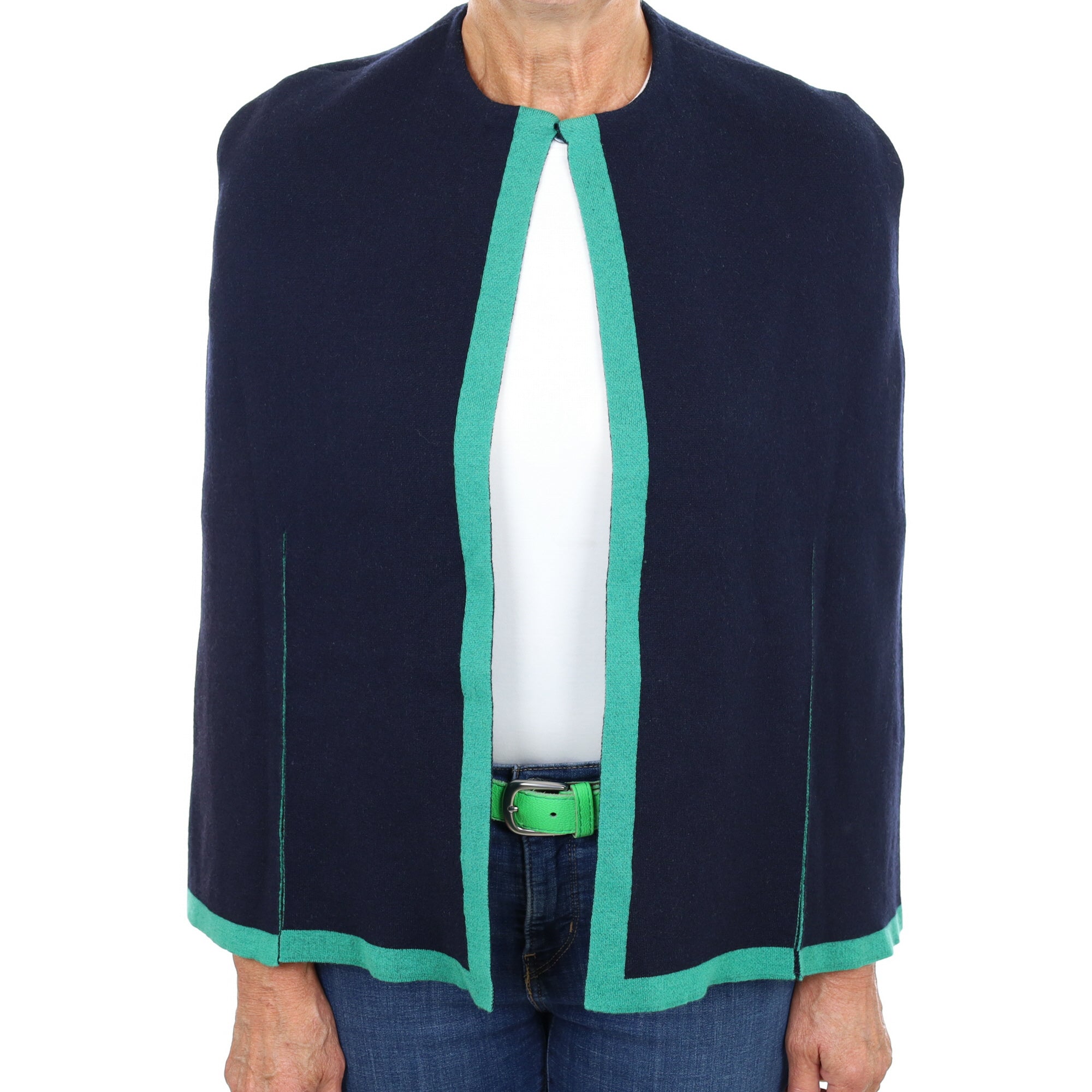 Navy and Jade Cashmere Cape Medium