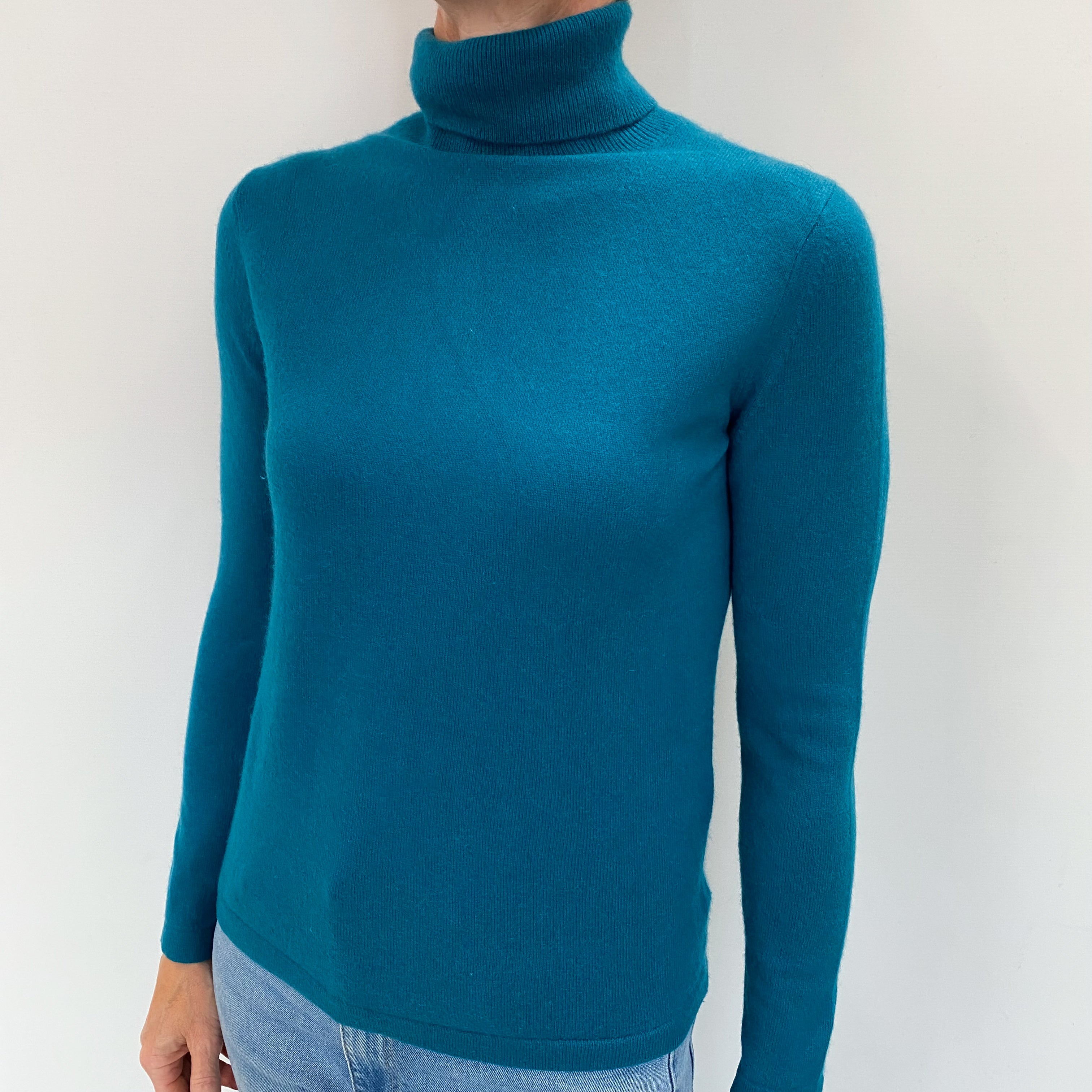 Teal Green Cashmere Polo Neck Jumper Small