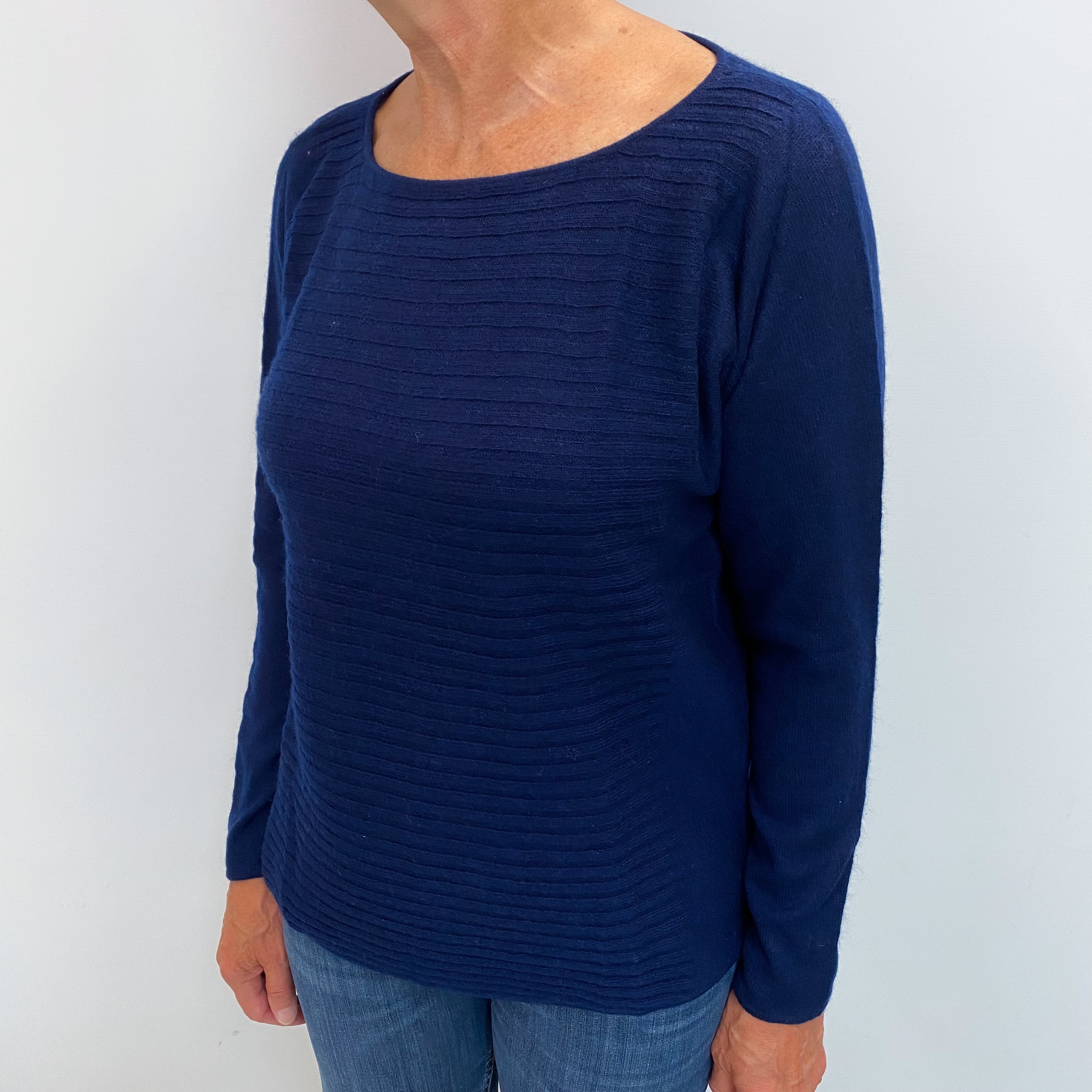 Midnight Navy Cashmere Wide Crew Neck Jumper Medium