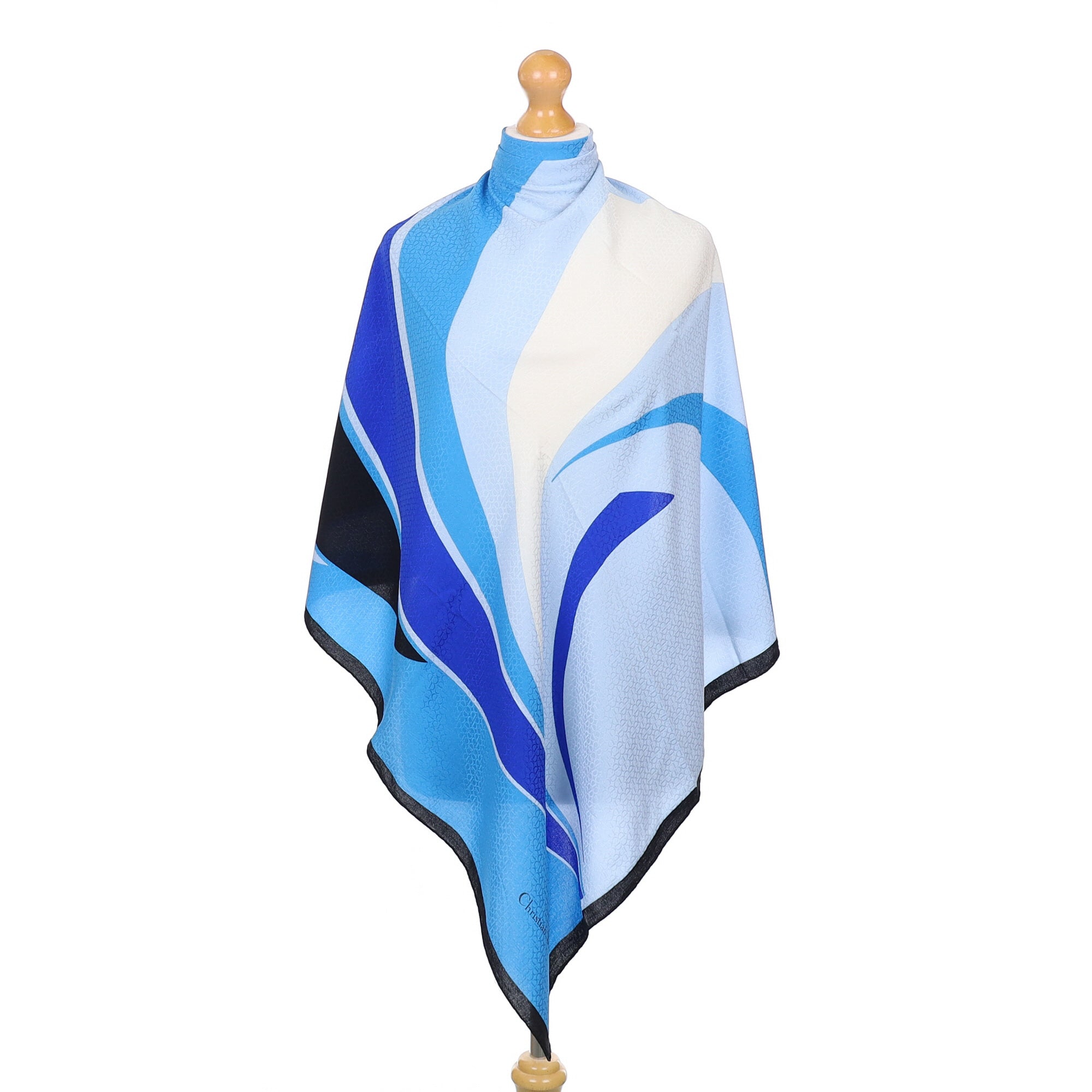 Boxed Christian Dior Abstract Blue Vintage Silk Scarf