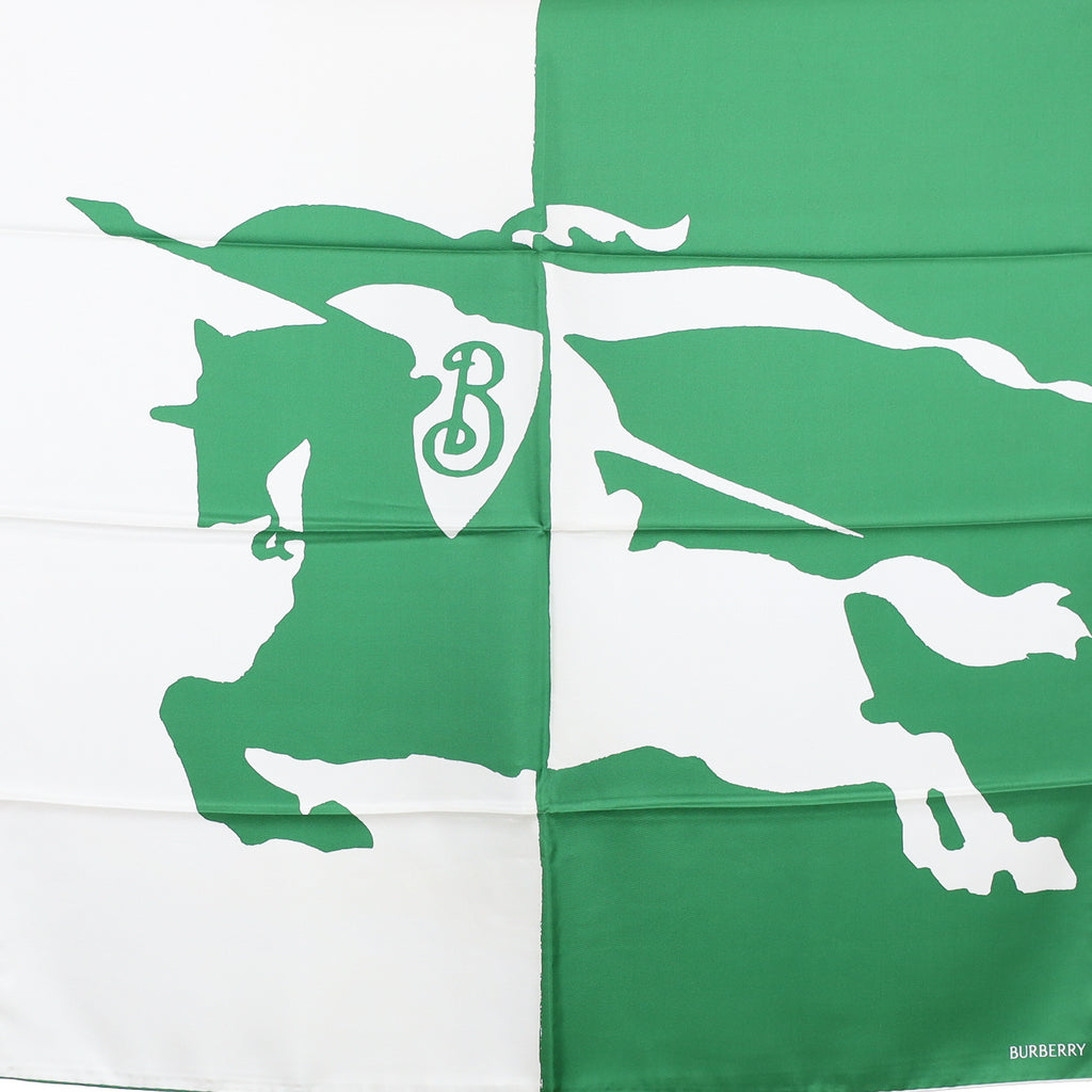 Brand New Burberry Equine Green and White Silk Scarf