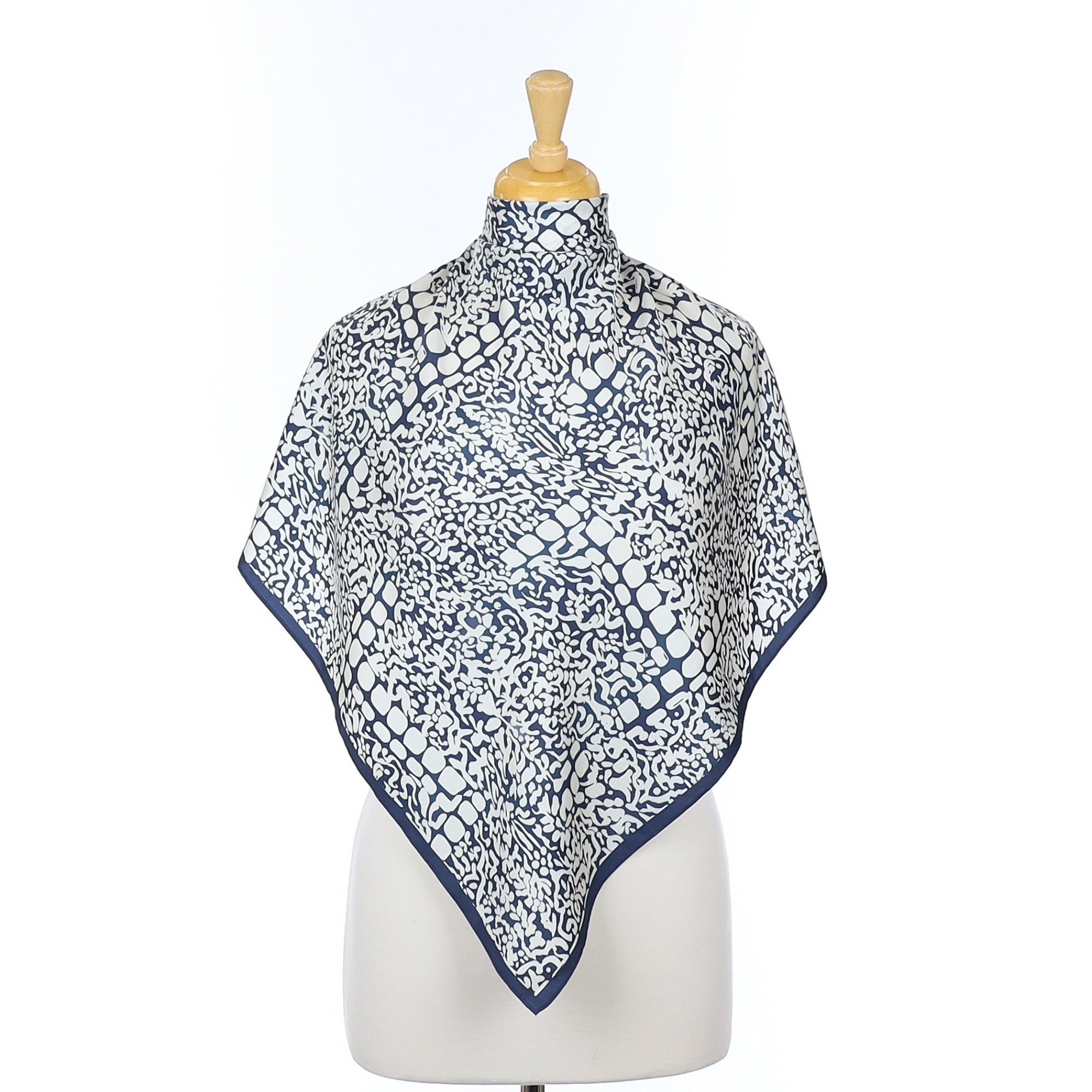 John Lewis Navy Blue and White Silk Scarf