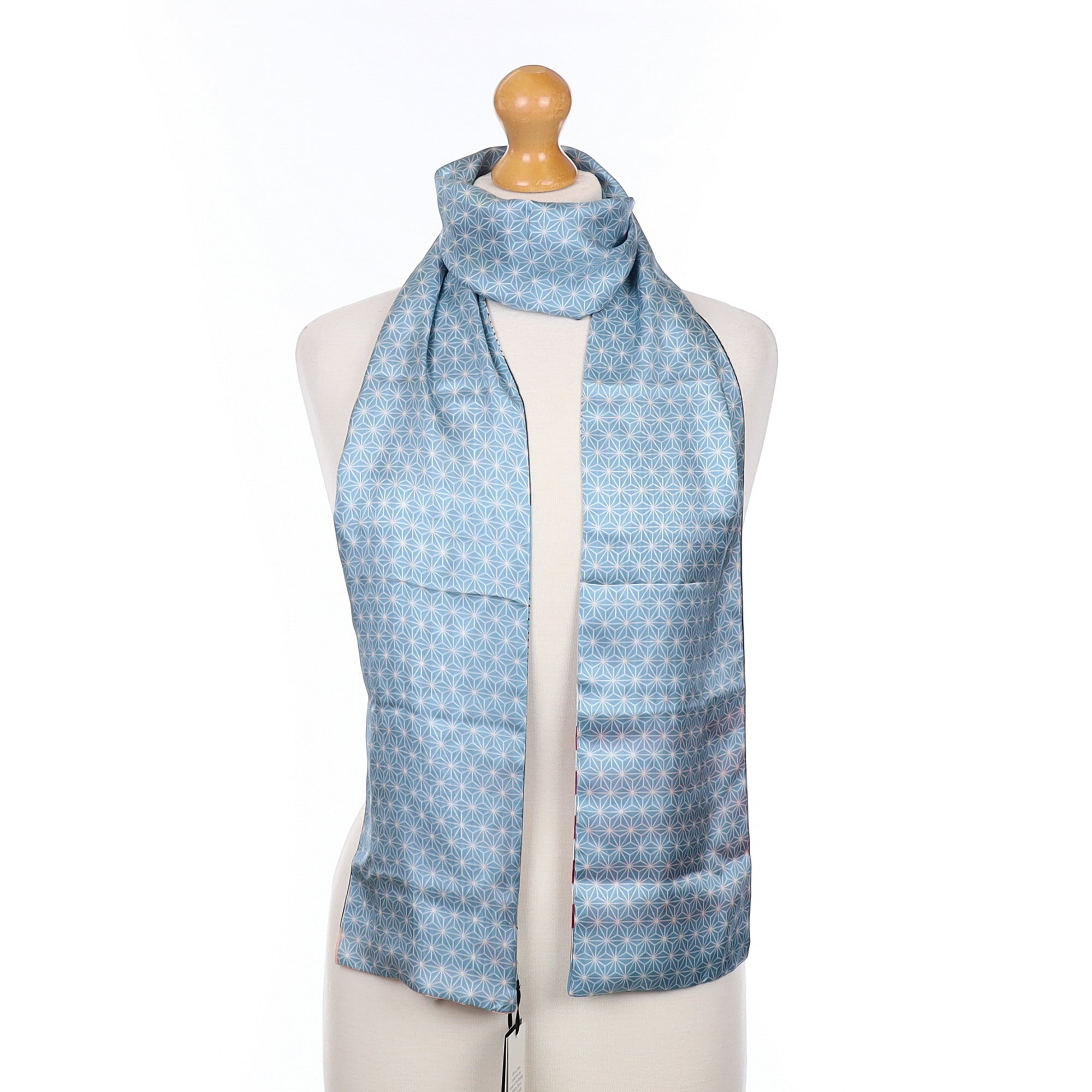 Brand New Blue Geometric Double Faced Silk Scarf