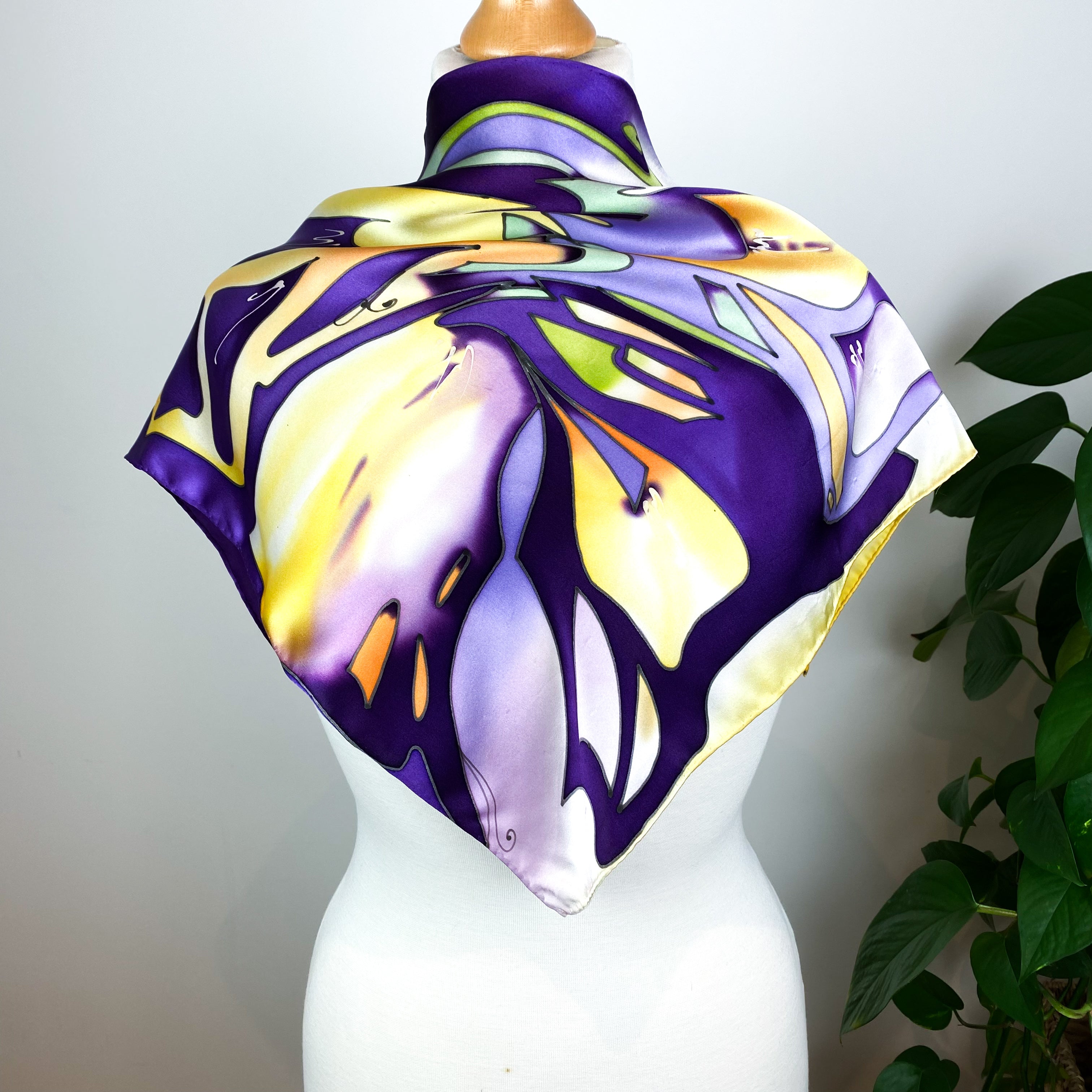 Striking Purple Abstract Triangle Silk Scarf
