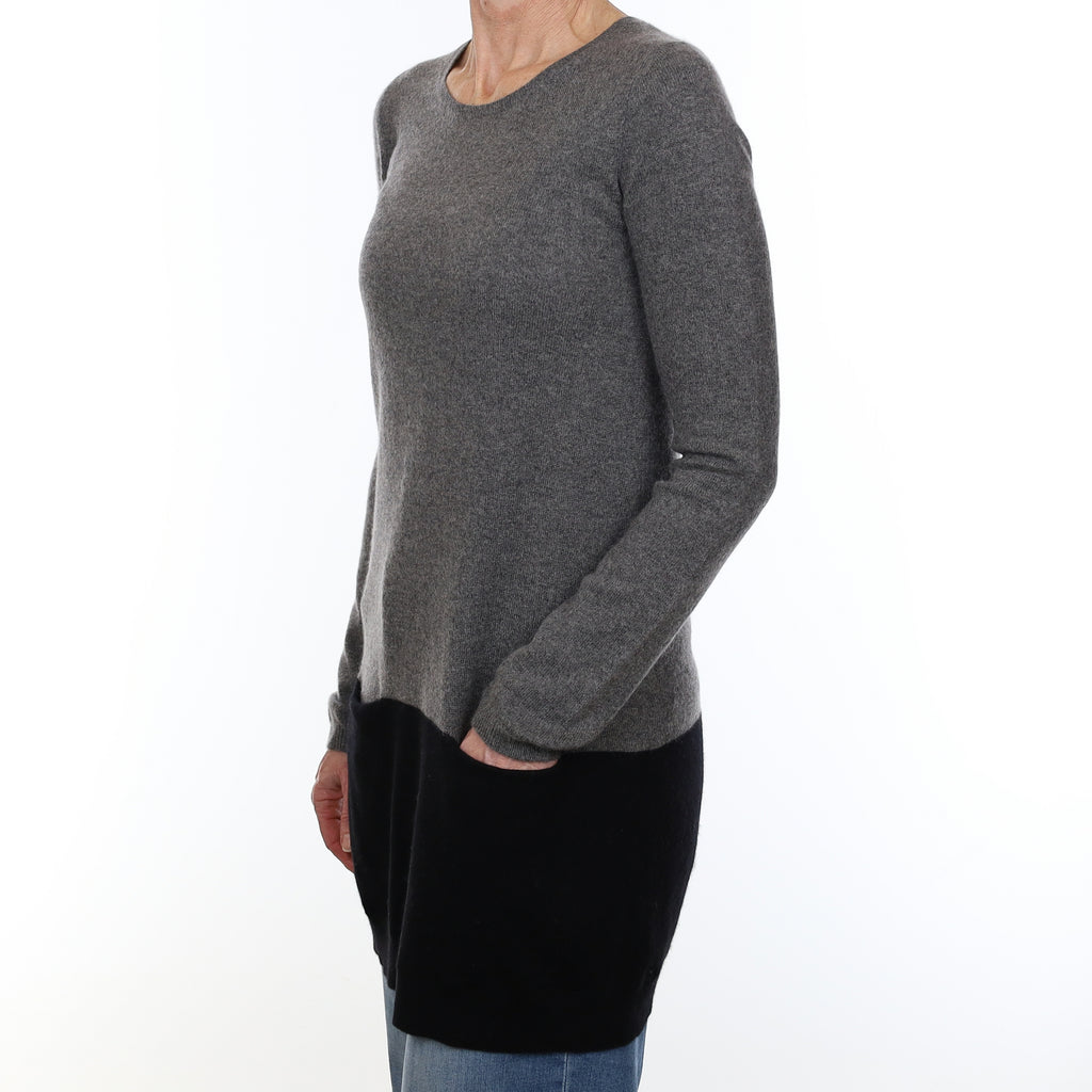 Grey and Black Cashmere Longline Tunic with Pockets Small