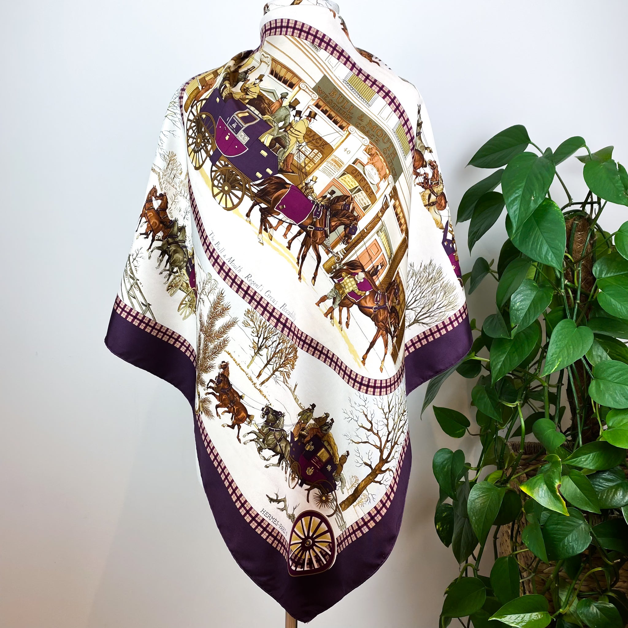 Boxed Hermes 1975 L’Hiver en Poste Vintage Silk Scarf