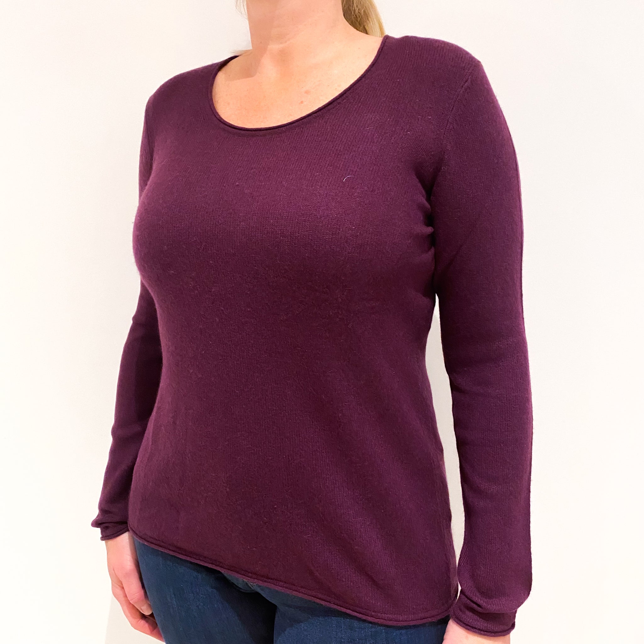 Plum Purple Cashmere Crew Neck Jumper Large