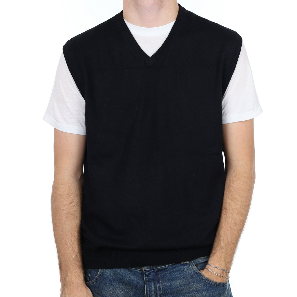 Men’s Yorn Black Cashmere V Neck Tank Top Large