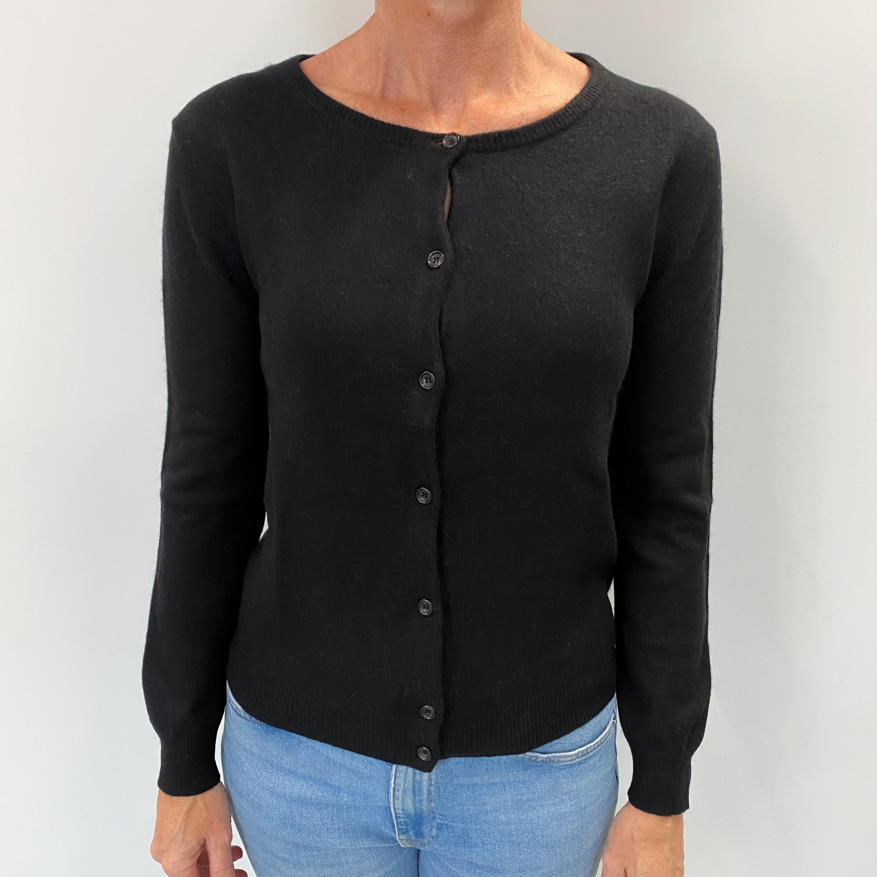 Black Cashmere Crew Neck Cardigan Small