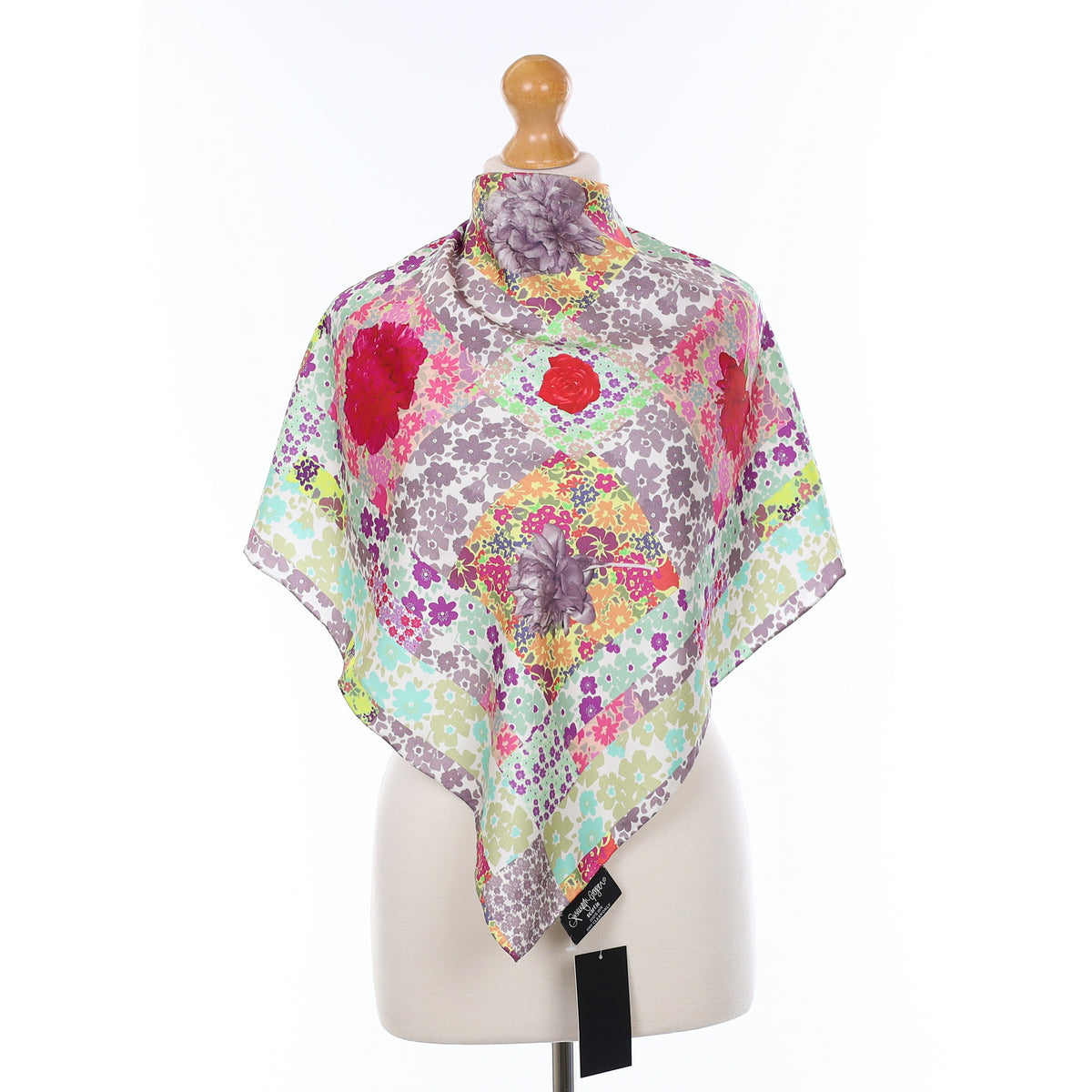 Brand New Susannagh Grogan Kitsch Floral Silk Scarf