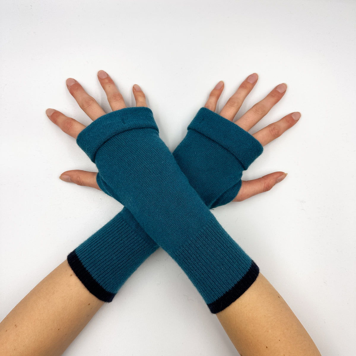 Peacock Blue and Navy Fingerless Gloves