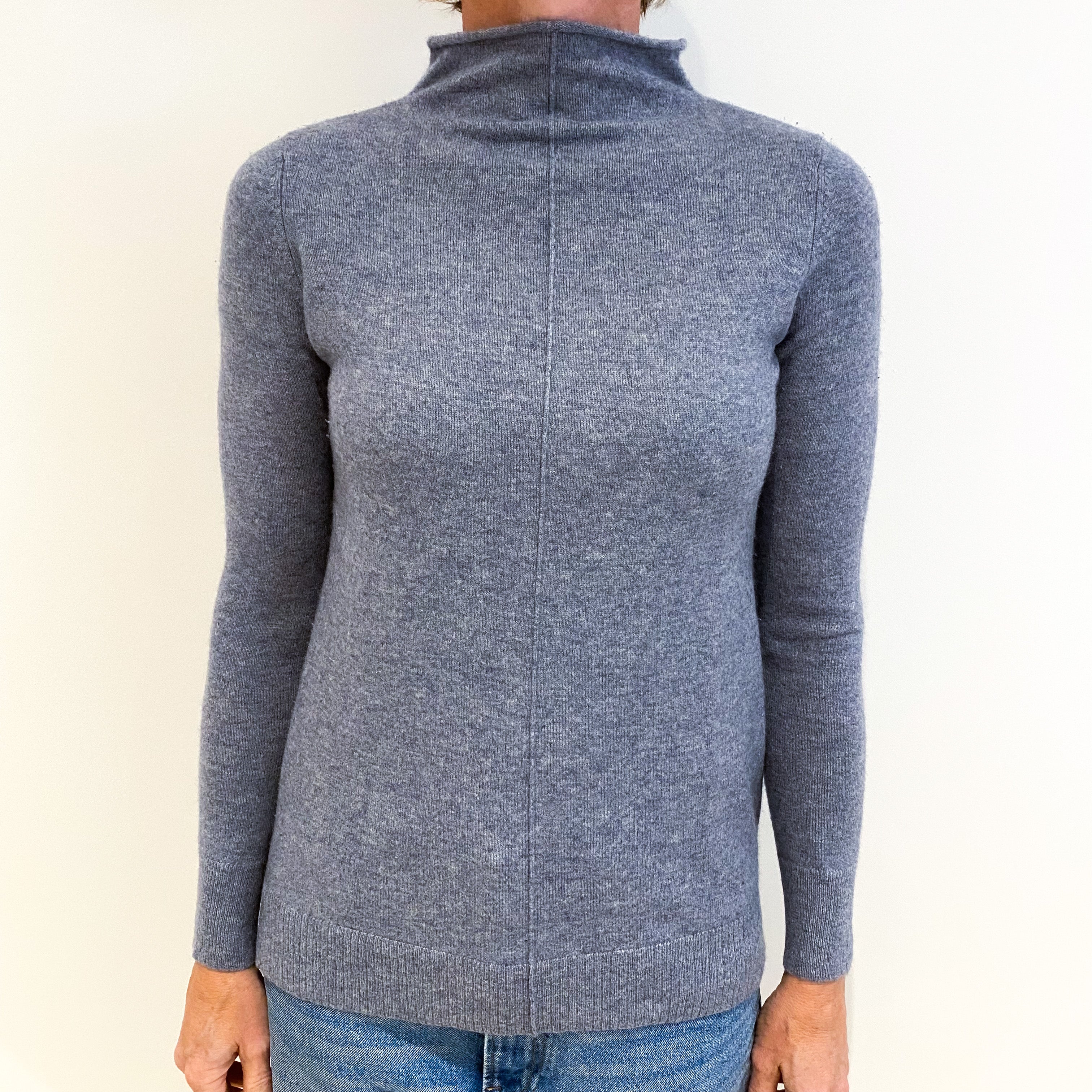 Ash Grey Cashmere Funnel Neck Jumper Small