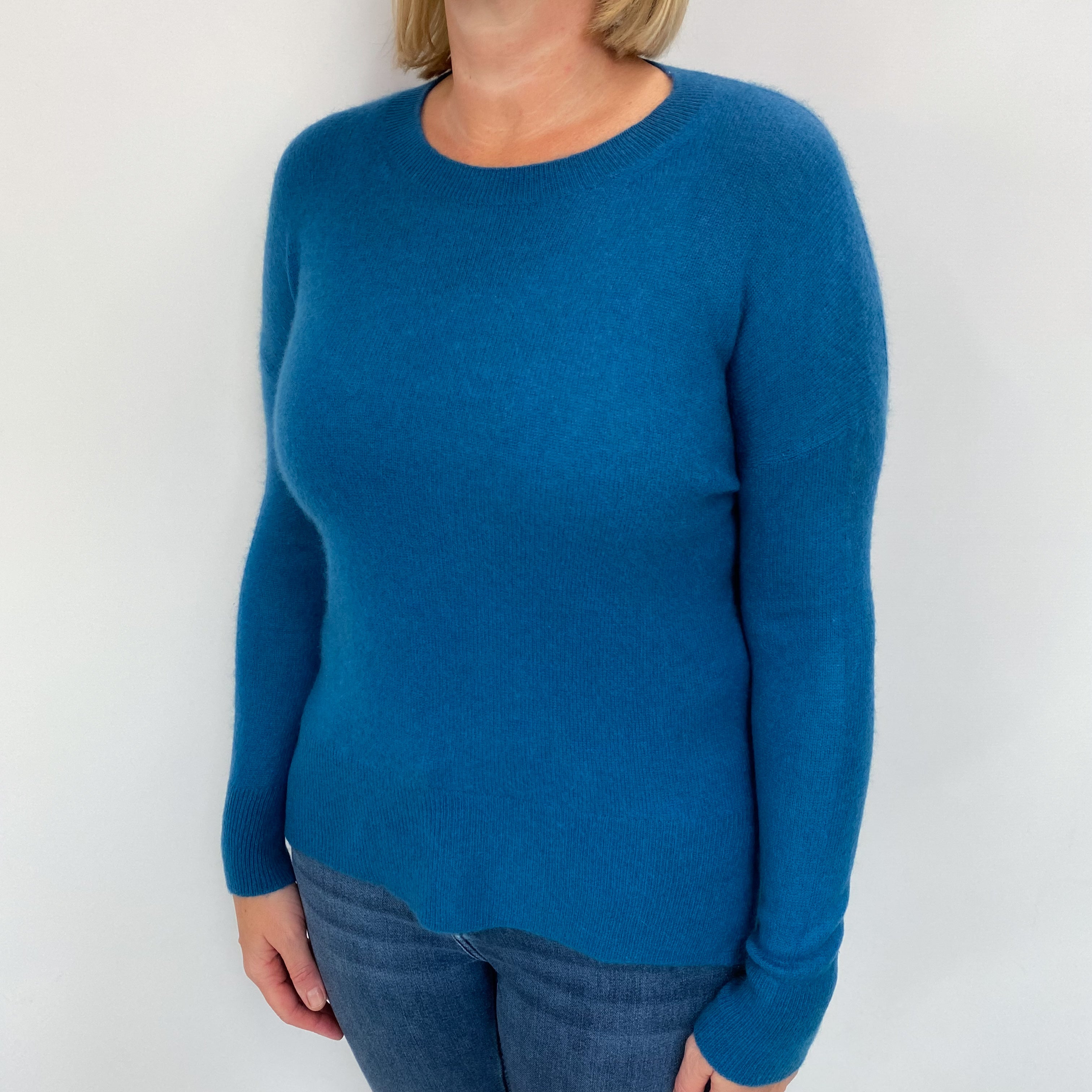 Ocean Blue Cashmere Crew Neck Jumper Large