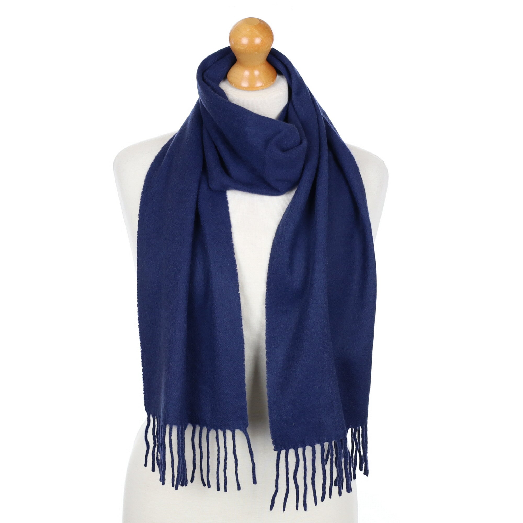 French Navy Fringed Cashmere Woven Scarf