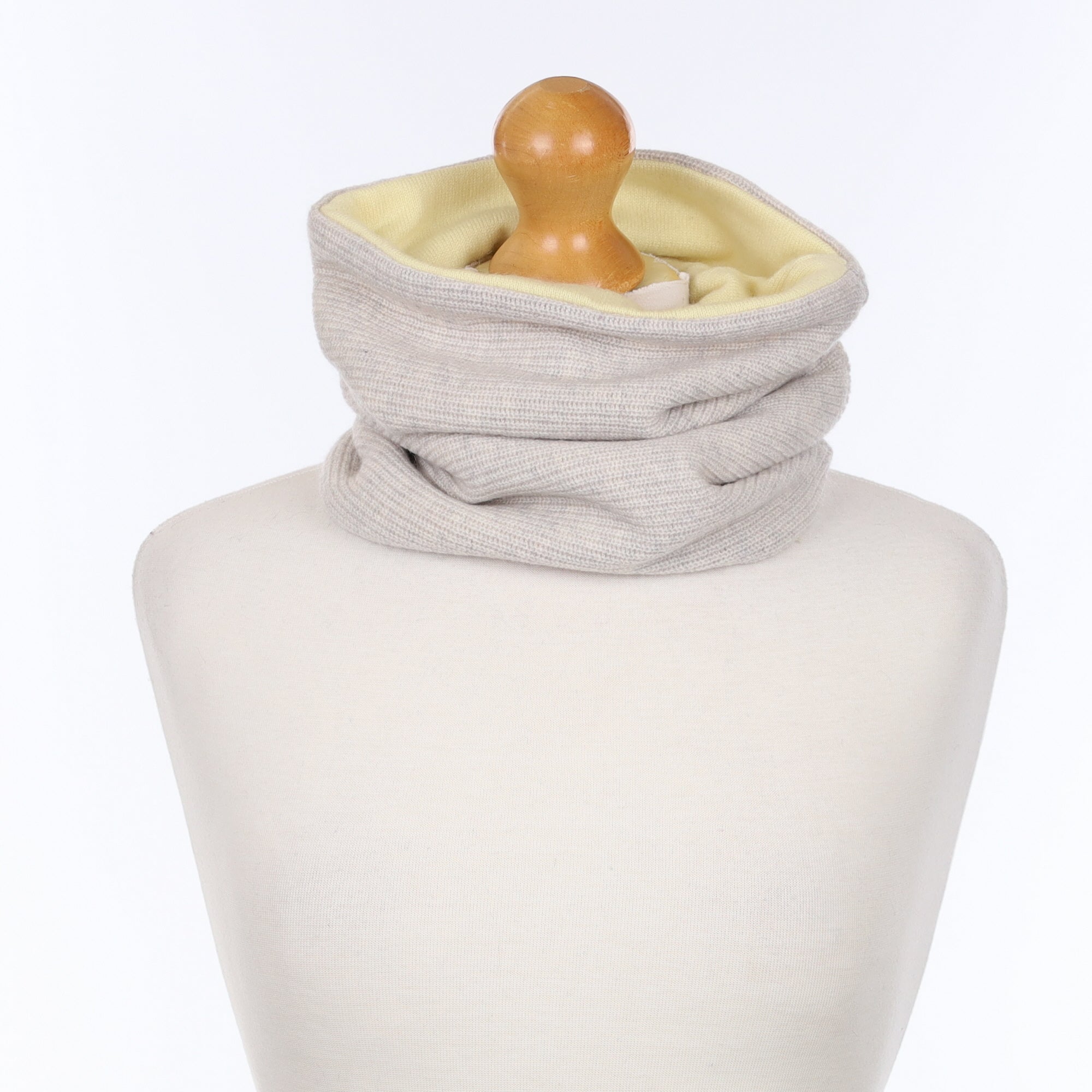 Grey Rib and Pale Lemon Luxury Double Layered Snood