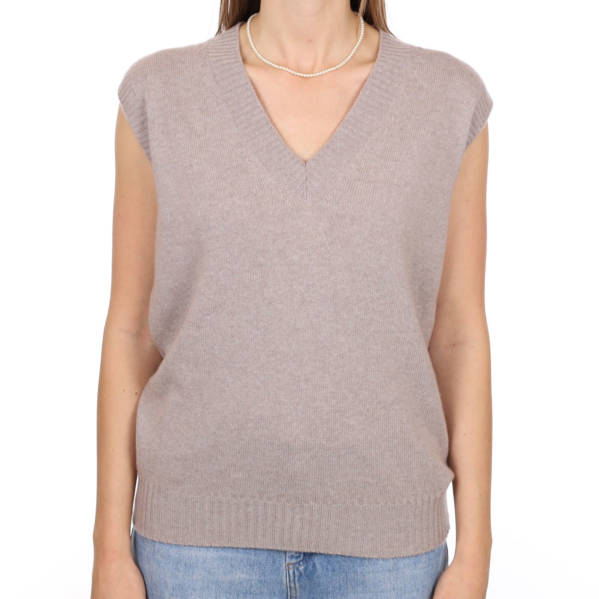 Brand New Scottish Dusty Grey Cashmere Sleeveless V Neck Jumper Medium