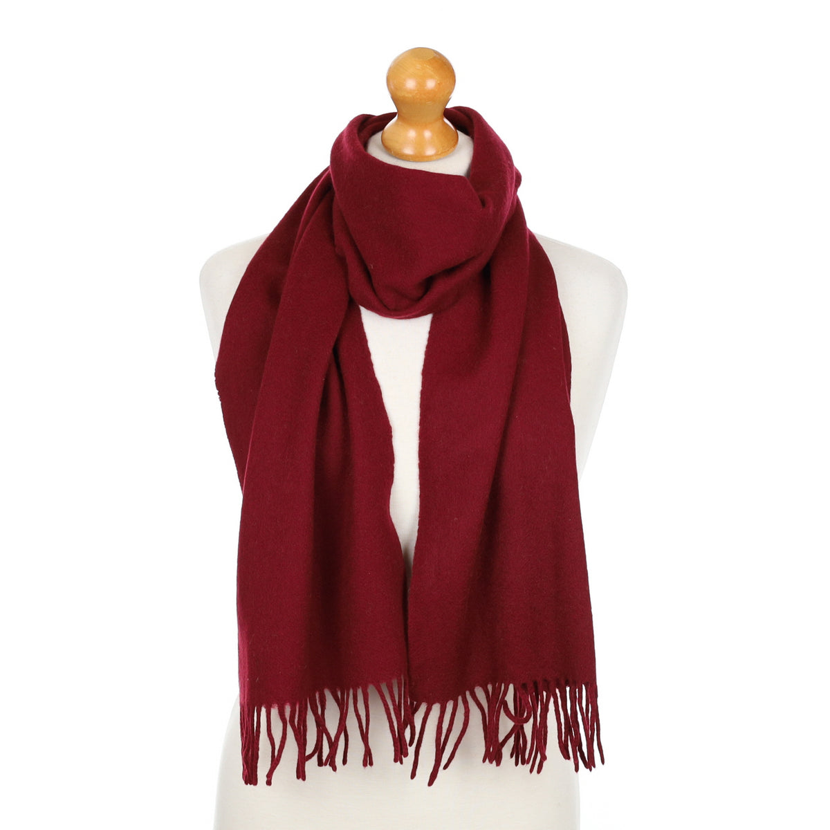 Burgundy Red Fringed Cashmere Woven Scarf