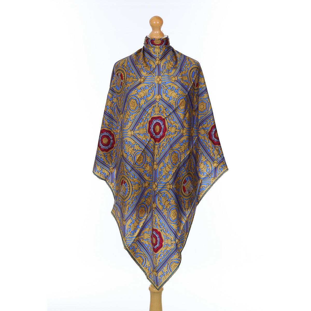 Blue And Red Baroque Style Silk Scarf