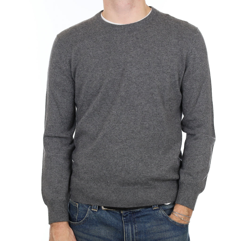 Men’s Slate Grey Cashmere Crew Neck Jumper Large