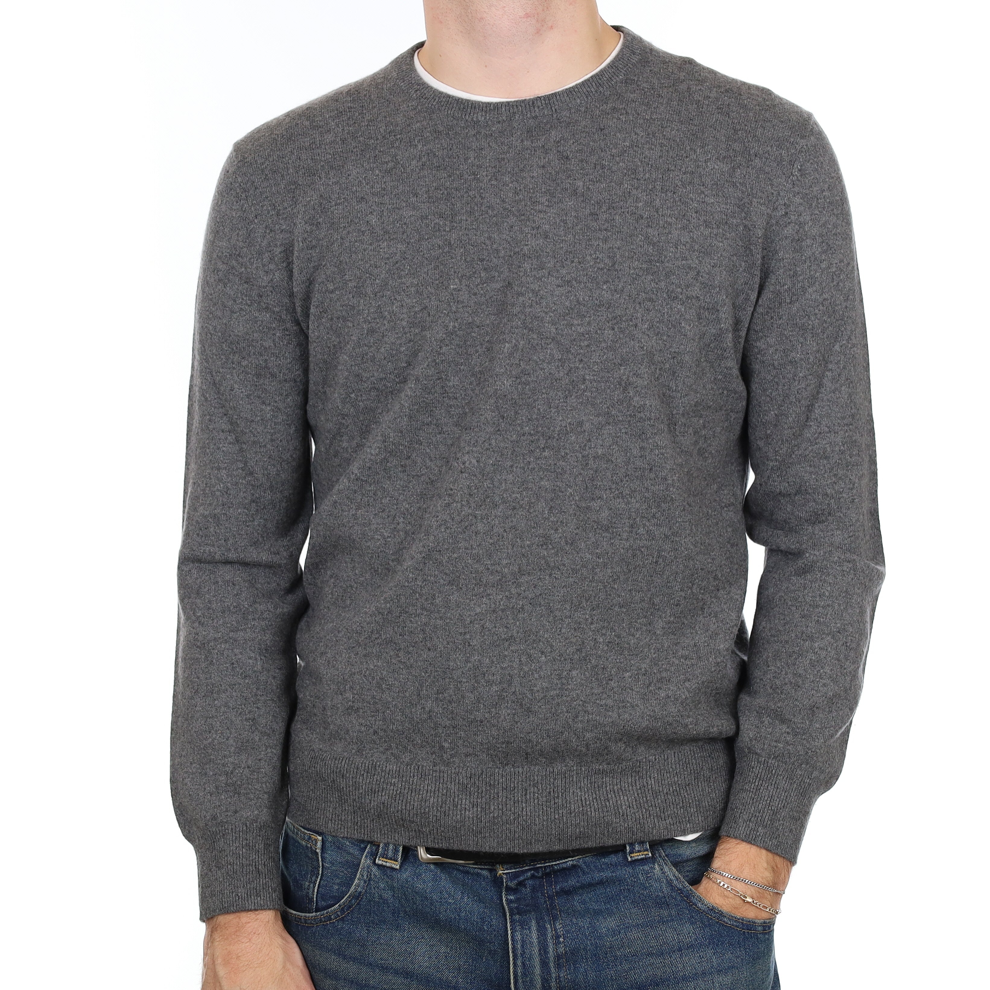 Men’s Slate Grey Cashmere Crew Neck Jumper Large