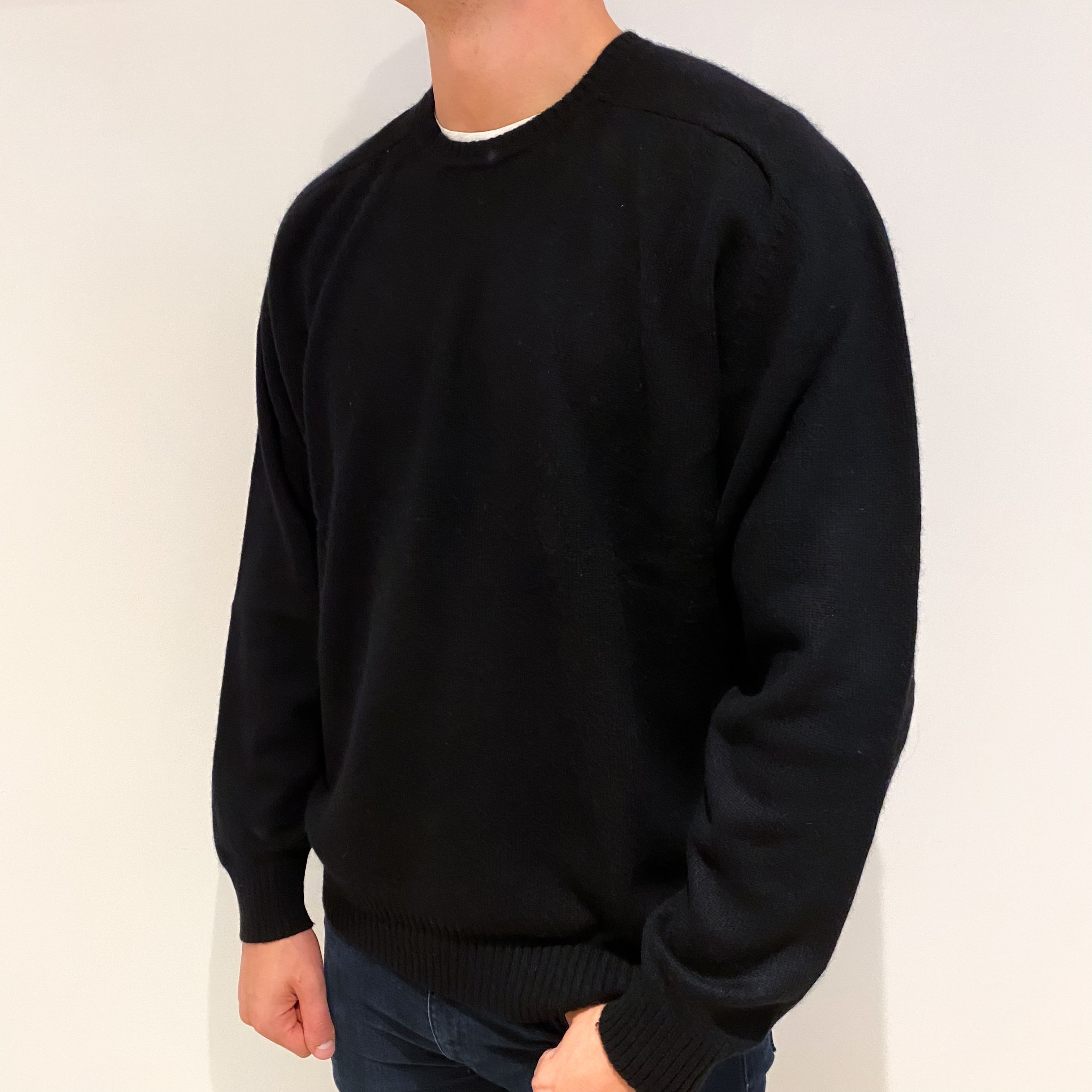 Men's Black Cashmere Crew Neck Jumper Extra Extra Large