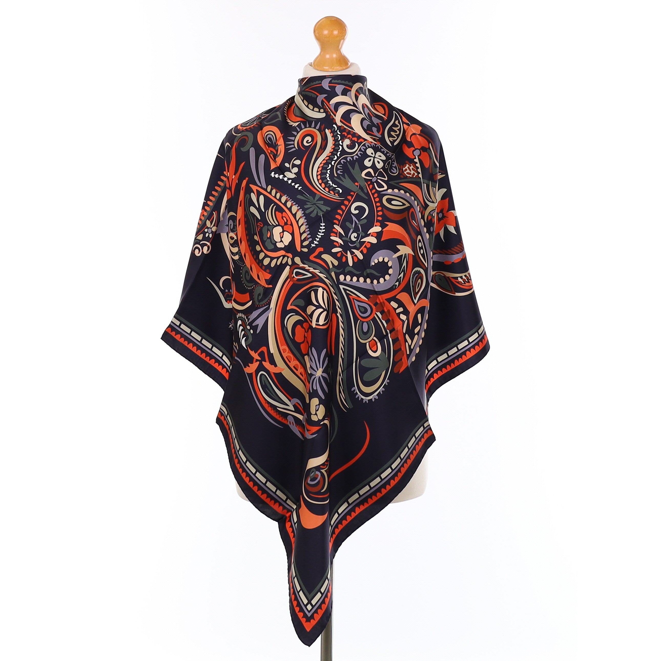 Brand New Italian Navy Paisley Pattern Silk Scarf