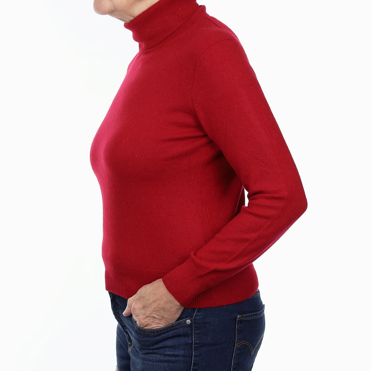 Ruby Red Cashmere Polo Neck Jumper Medium