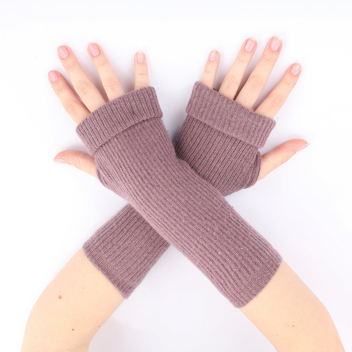 Hazy Purple Ribbed Fingerless Gloves