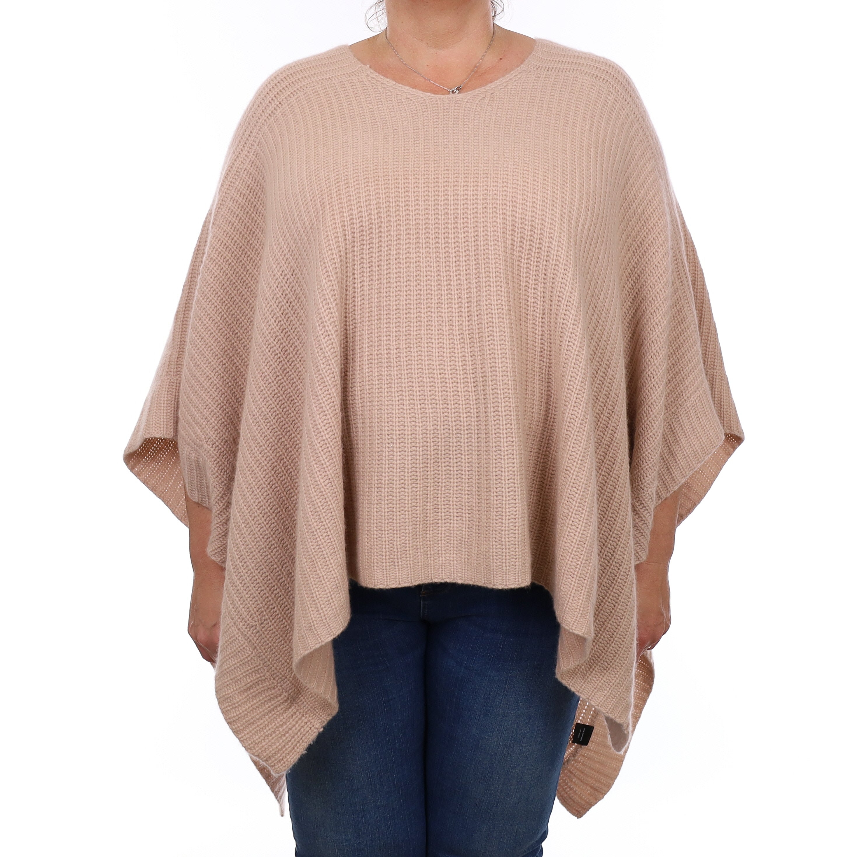 Nude Pink Chunky Cashmere Poncho Style V Neck Jumper Extra Large