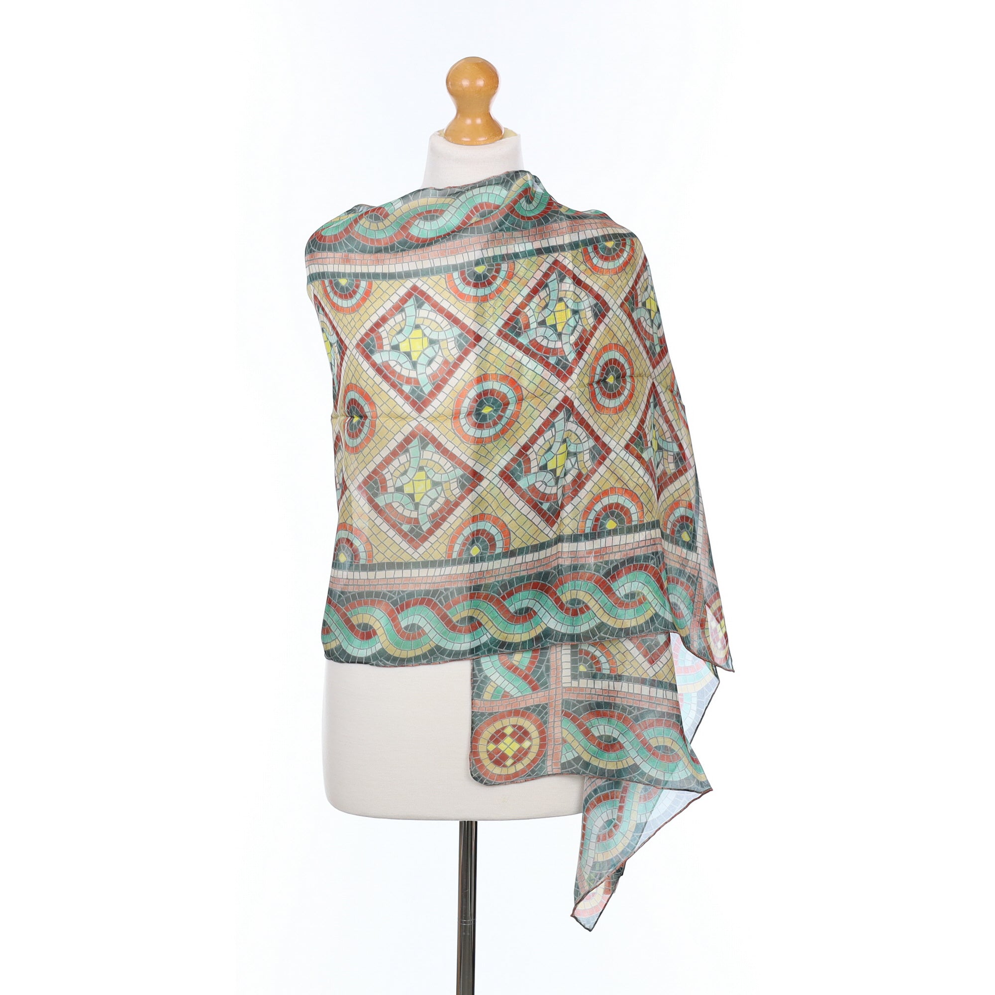 Brand New English Heritage Coloured Mosaic Design Silk Scarf
