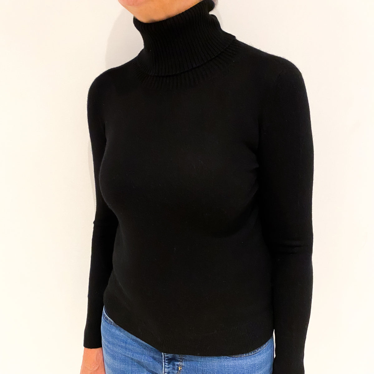 Black Cashmere Polo Neck Jumper Medium