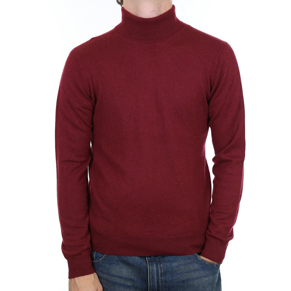 Men’s Burgundy Red Cashmere Polo Neck Jumper Medium