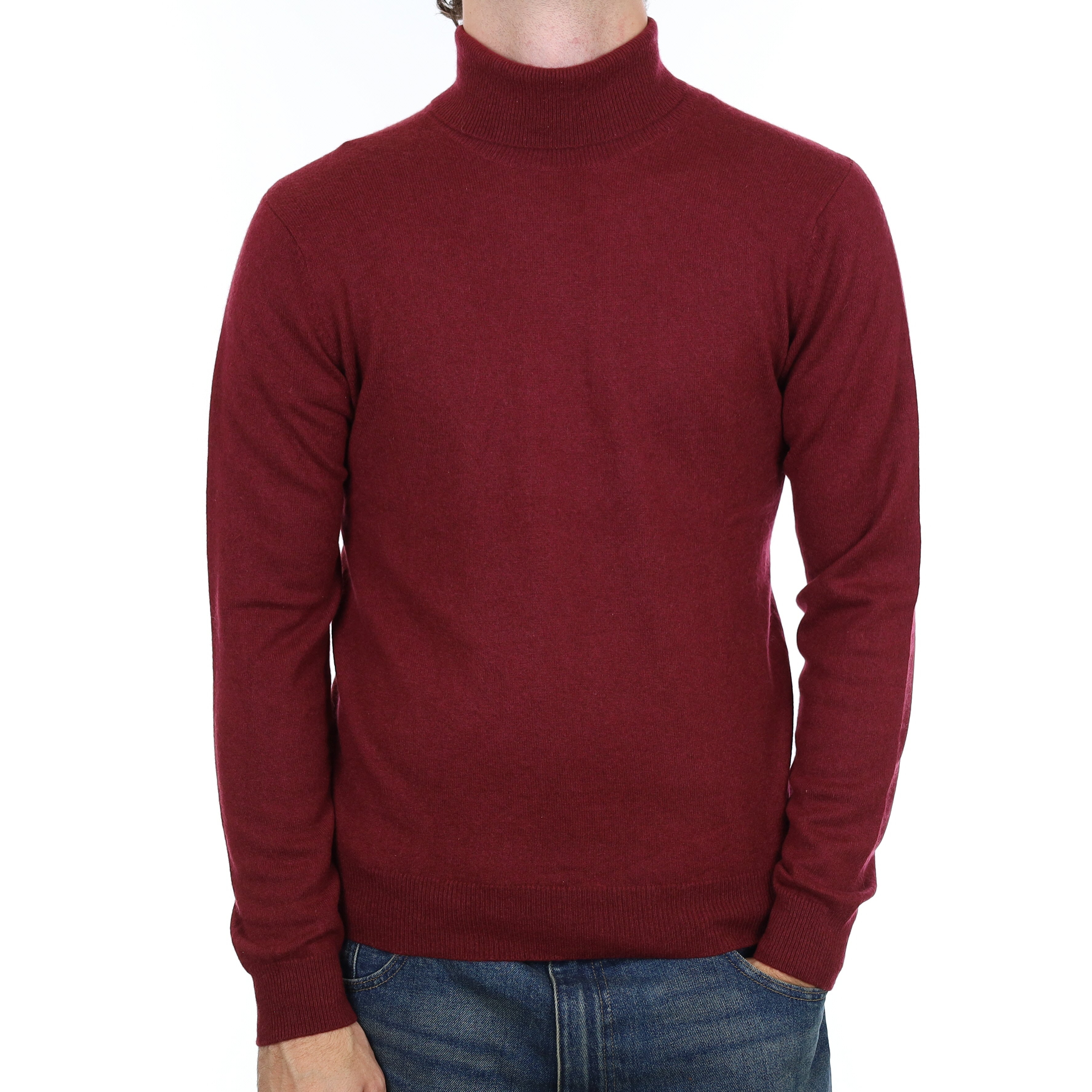Men’s Burgundy Red Cashmere Polo Neck Jumper Medium