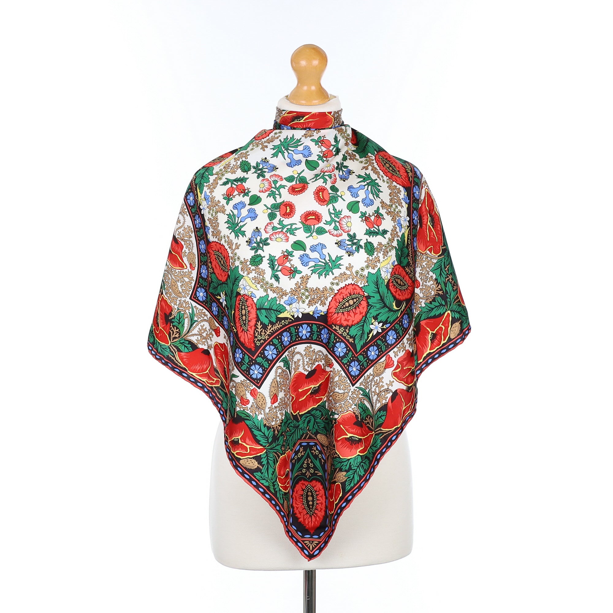 Beckford Floral Poppy Design Vintage Silk Scarf