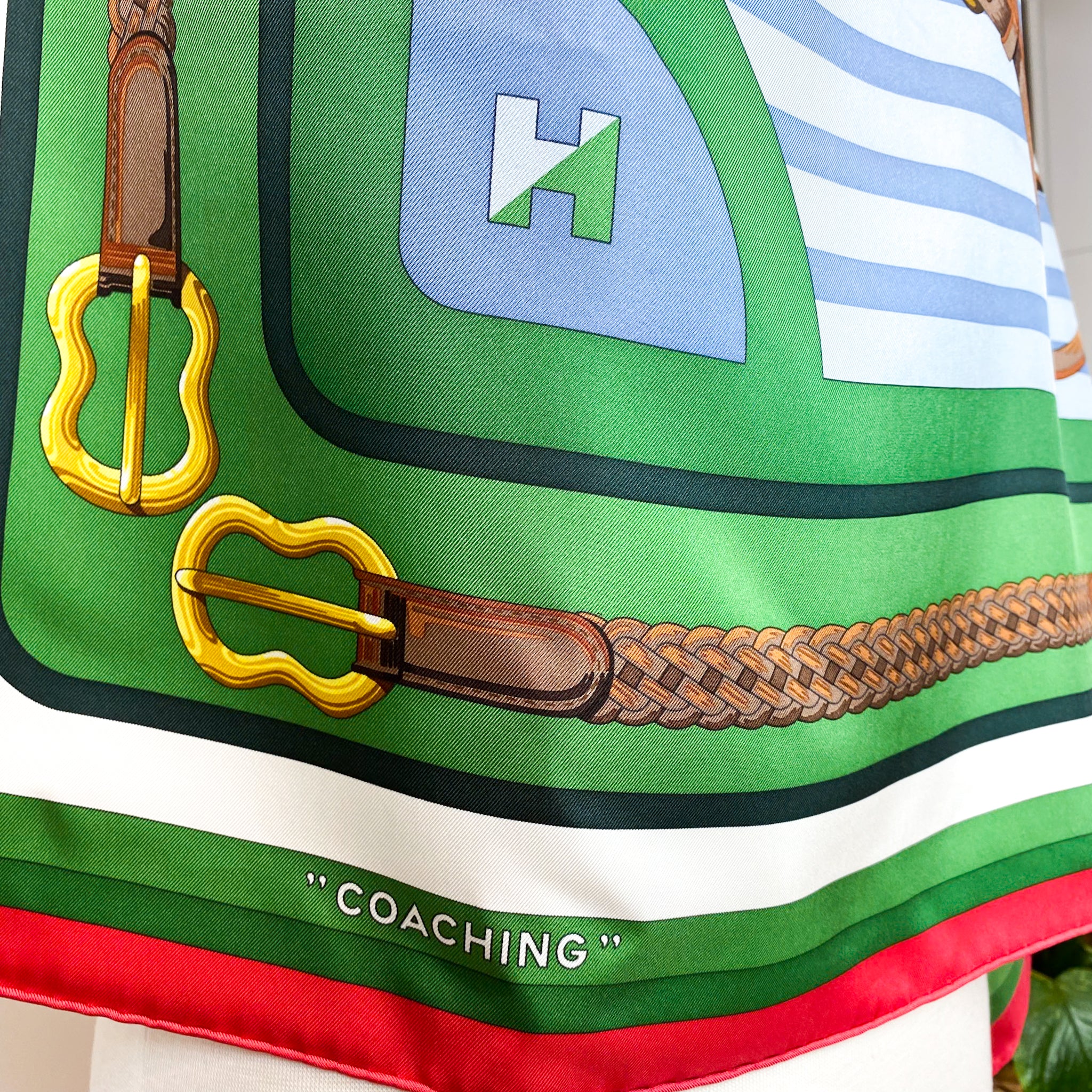 Brand New Boxed Hermes Coaching Designer Silk Scarf