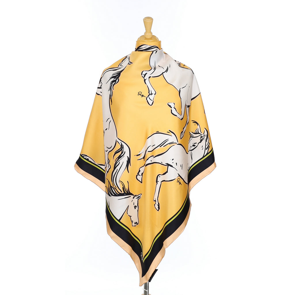 Brand New Boxed Olivia Von Halle White Horses Silk Scarf
