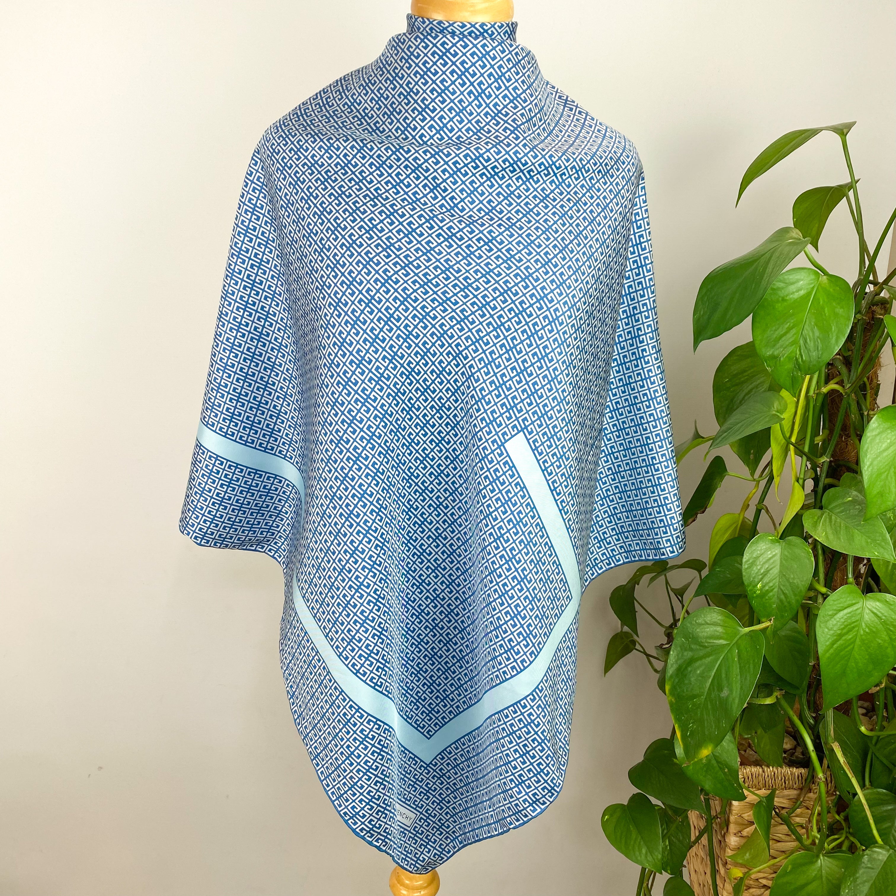 Blue Geometric Givenchy Designer Silk Scarf