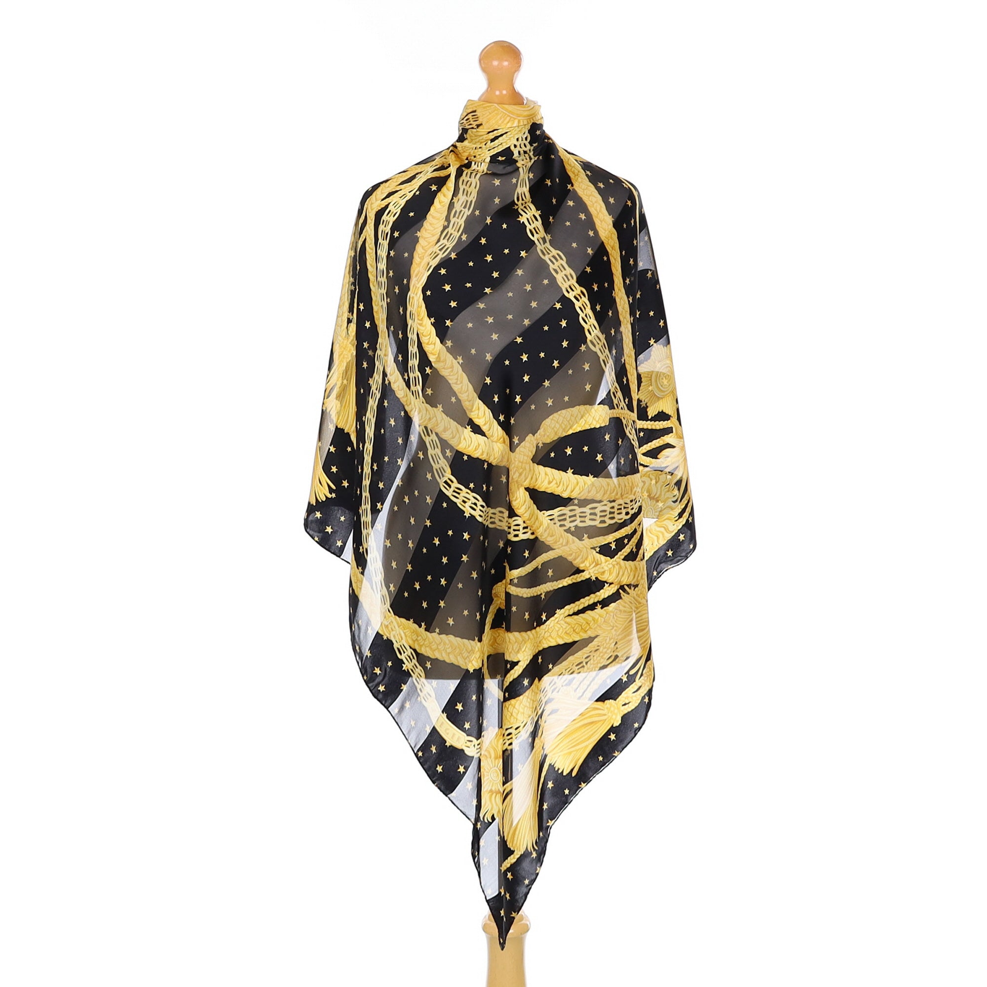 Jaeger Black and Gold Patterned Silk Scarf