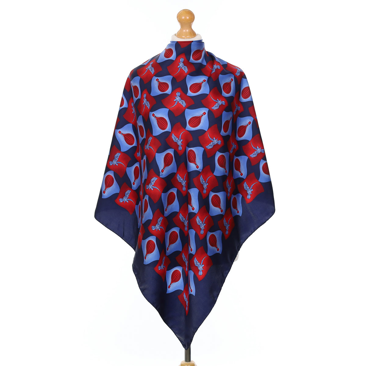 Navy Hot Air Balloon Motif Vintage Silk Scarf