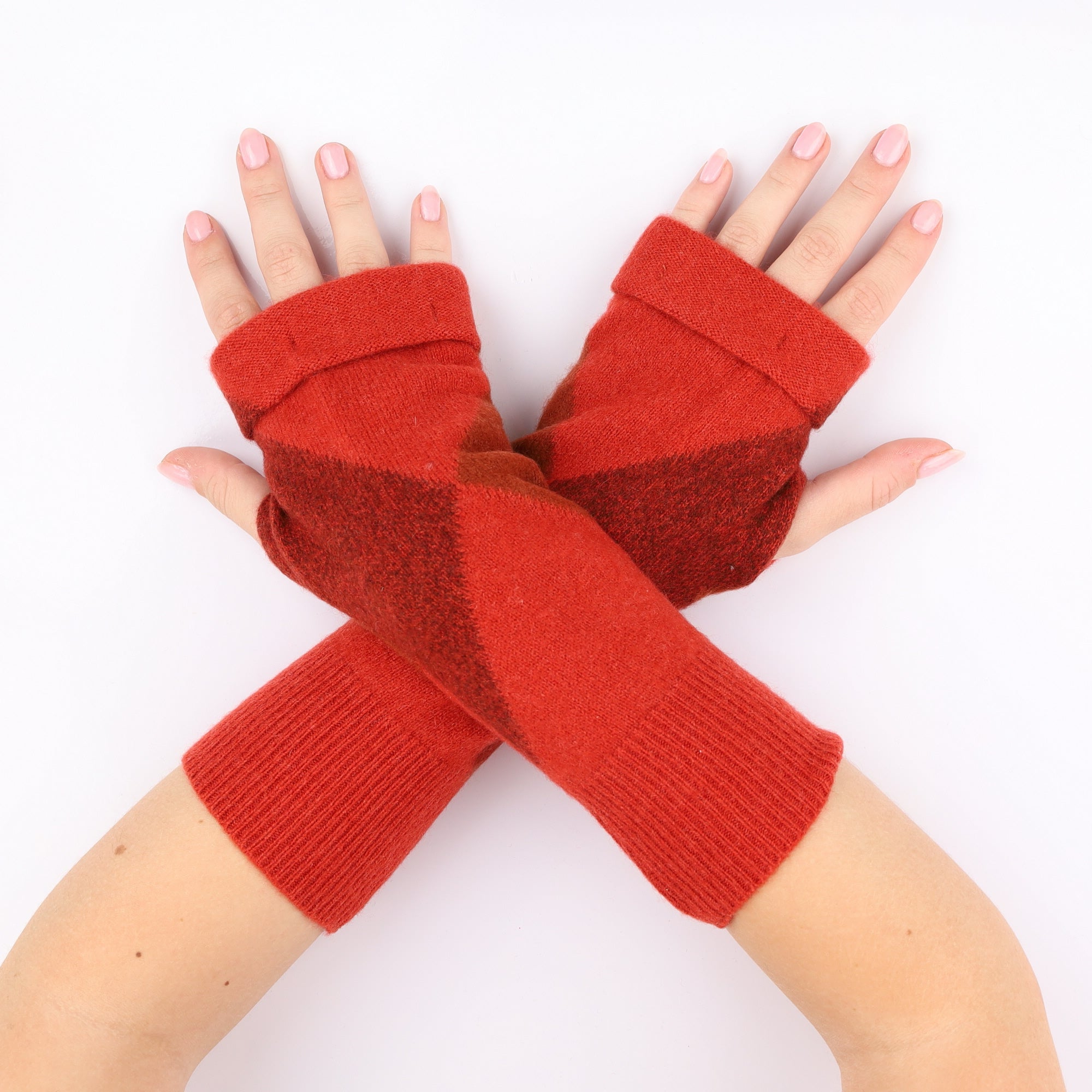 Vermillion Red Diamond Fingerless Gloves