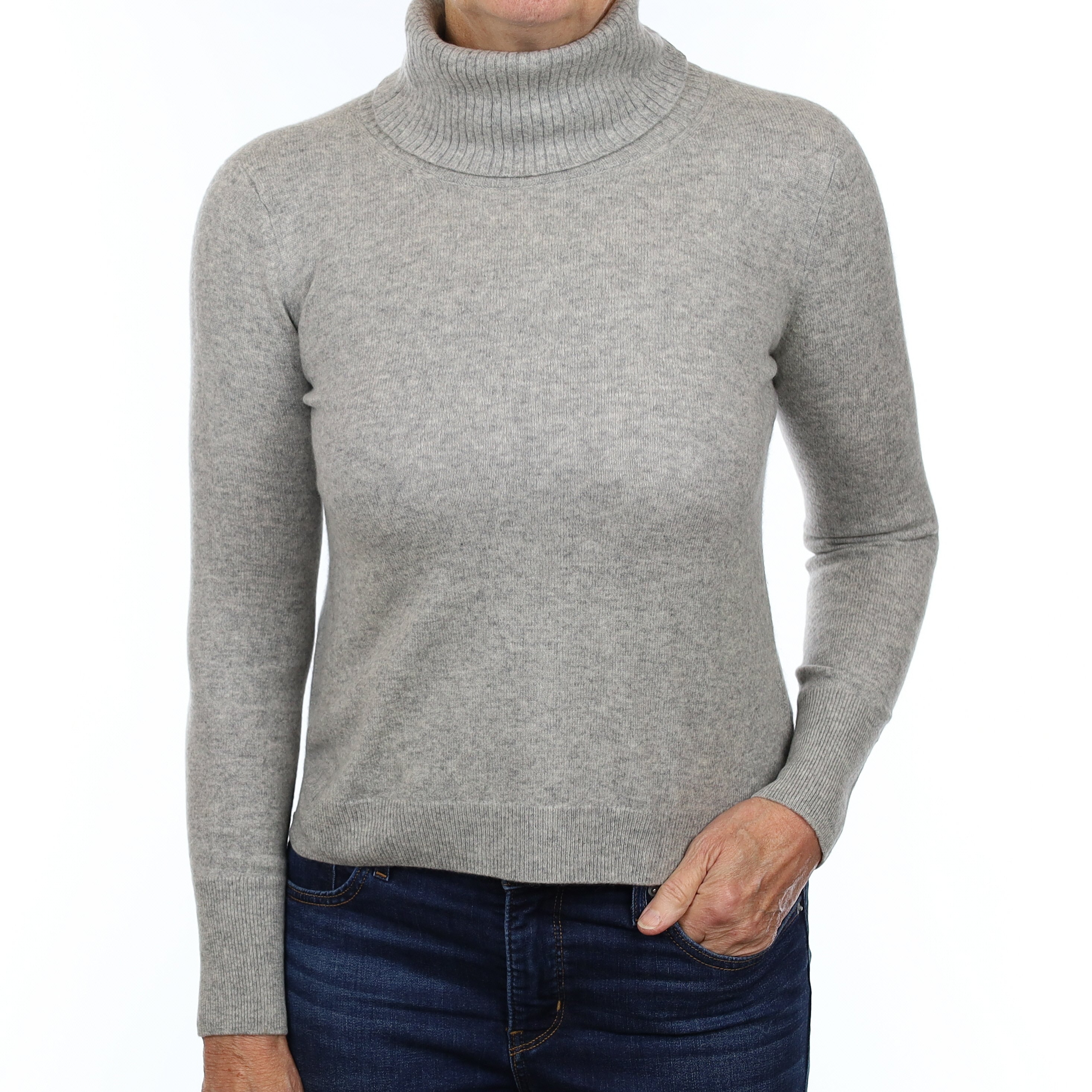 Smoke Grey Cashmere Polo Neck Jumper Medium