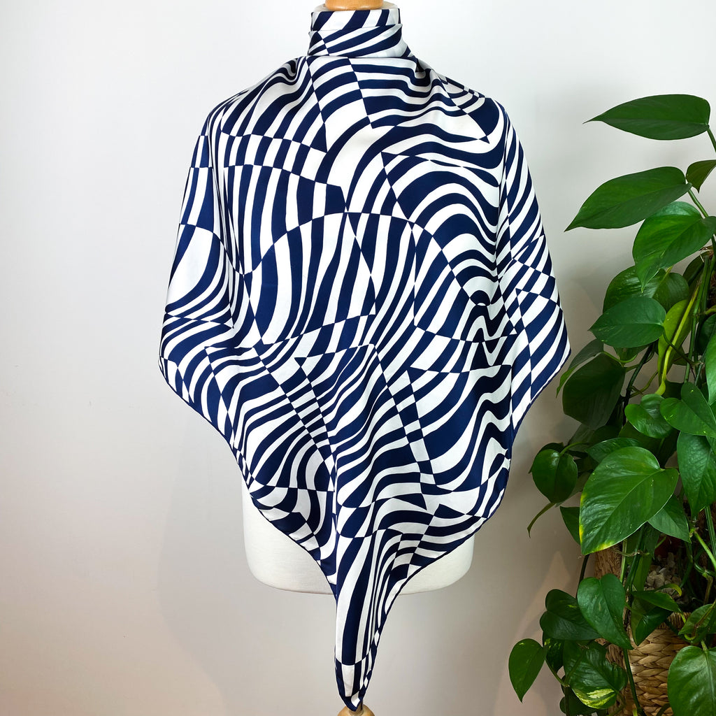 Richard Allan Navy and White Vintage Silk Scarf