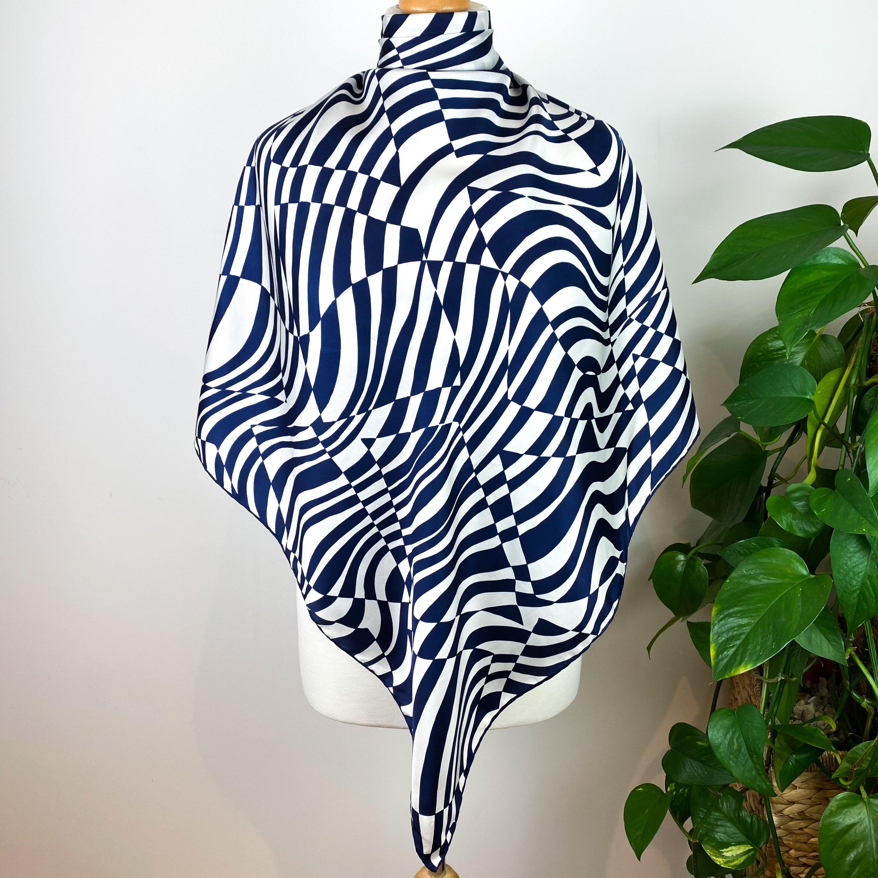 Richard Allan Navy and White Vintage Silk Scarf