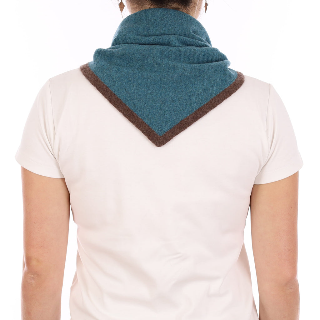 Brand New Ocean Green and Mocha Recycled Cashmere Triangle Scarf
