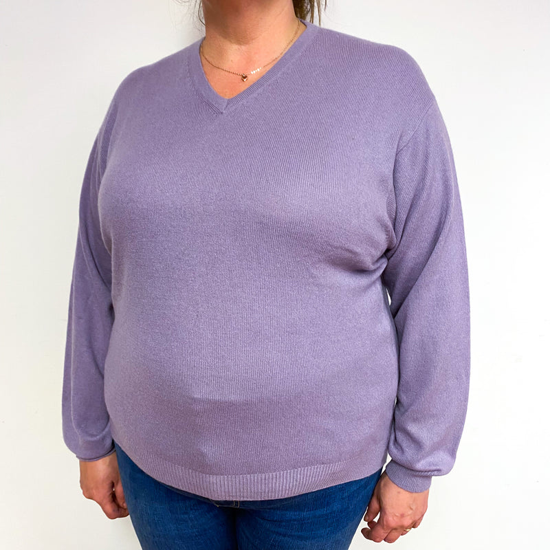 Dusky Lavender Purple Cashmere V-Neck Jumper Extra Large
