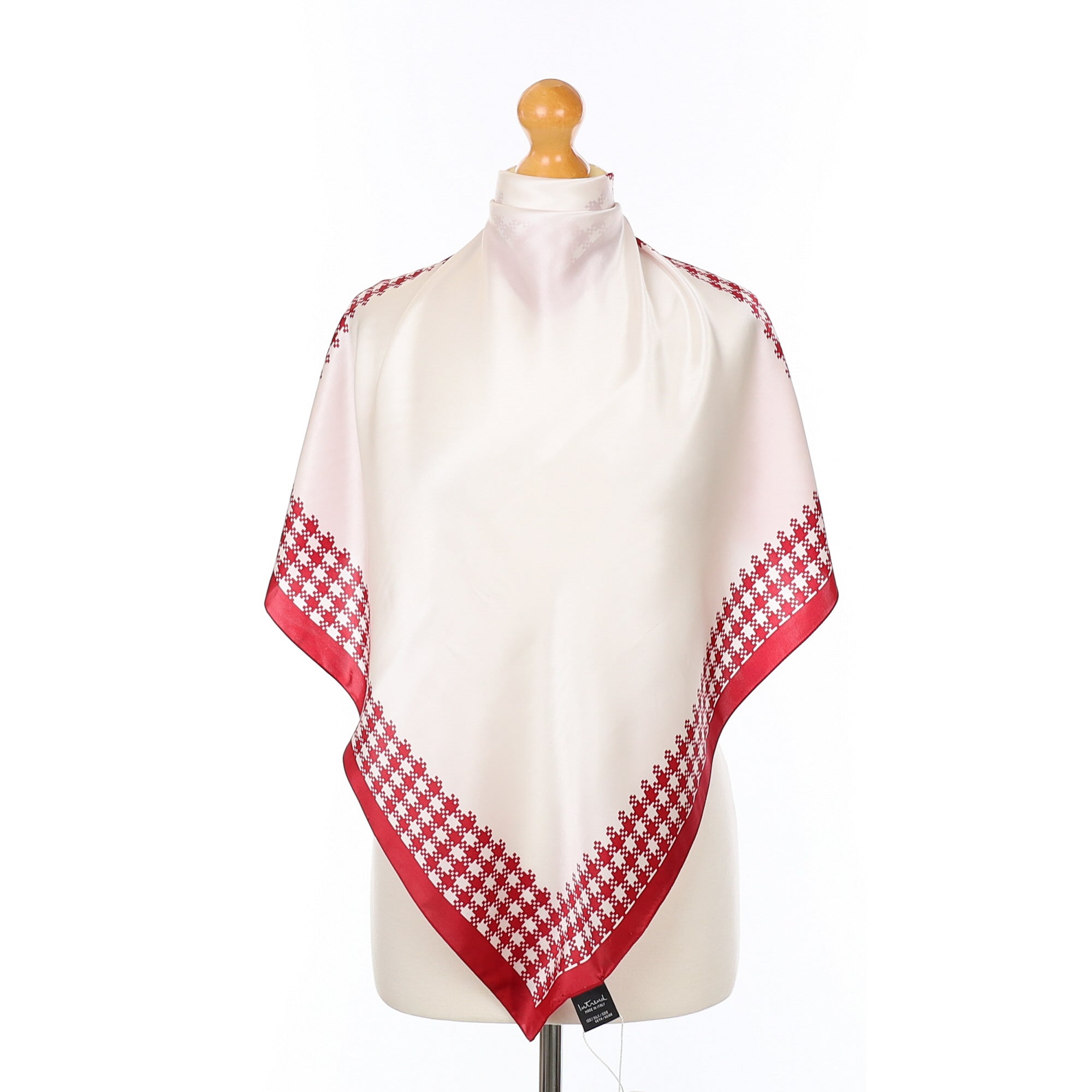 Brand New Dark Red and White Check Silk Scarf