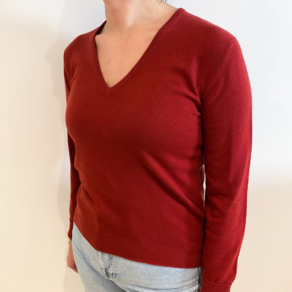 Vintage Brick Red V-Neck Jumper Small