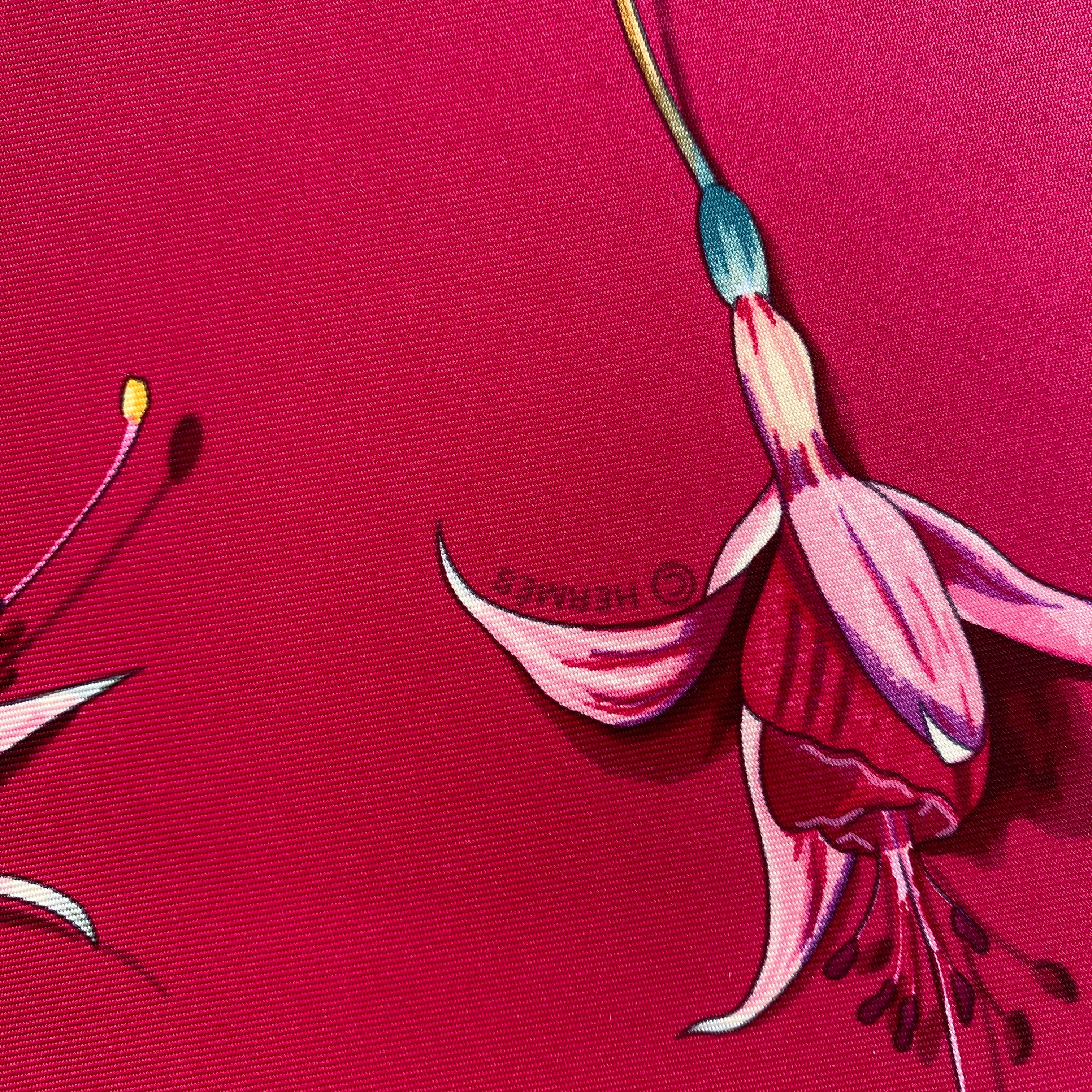 Pristine Boxed Hermès Fleurs De Fuchsia Silk Scarf