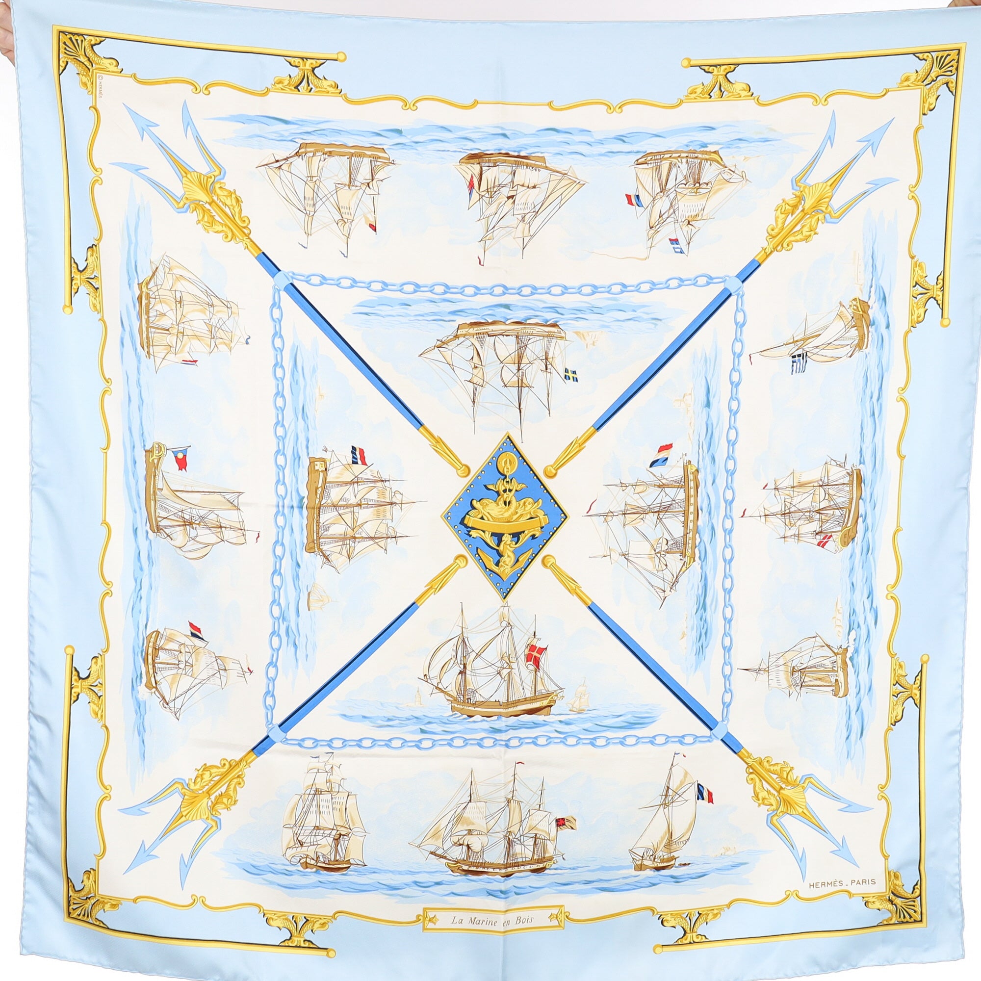 Hermès La Marine en Bois Silk Scarf