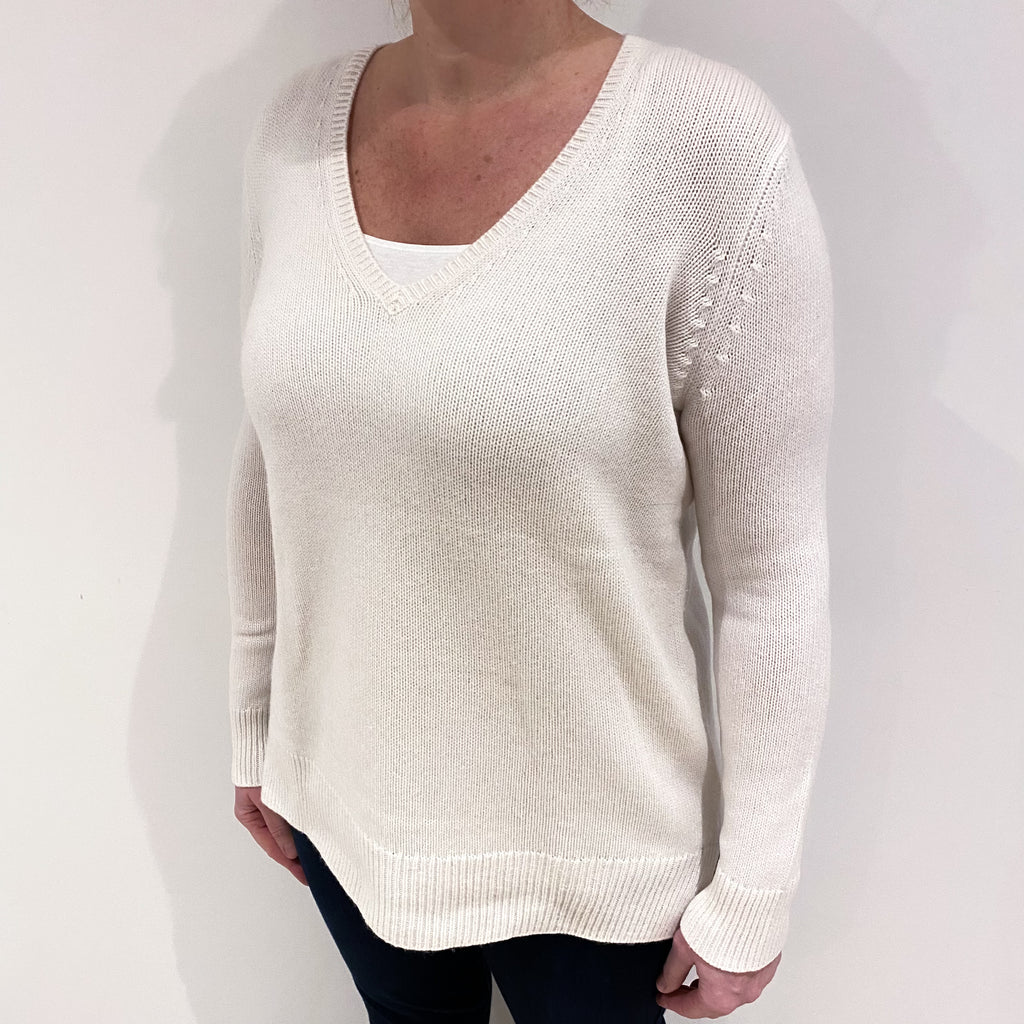 Off White Cashmere V Neck Jumper Large